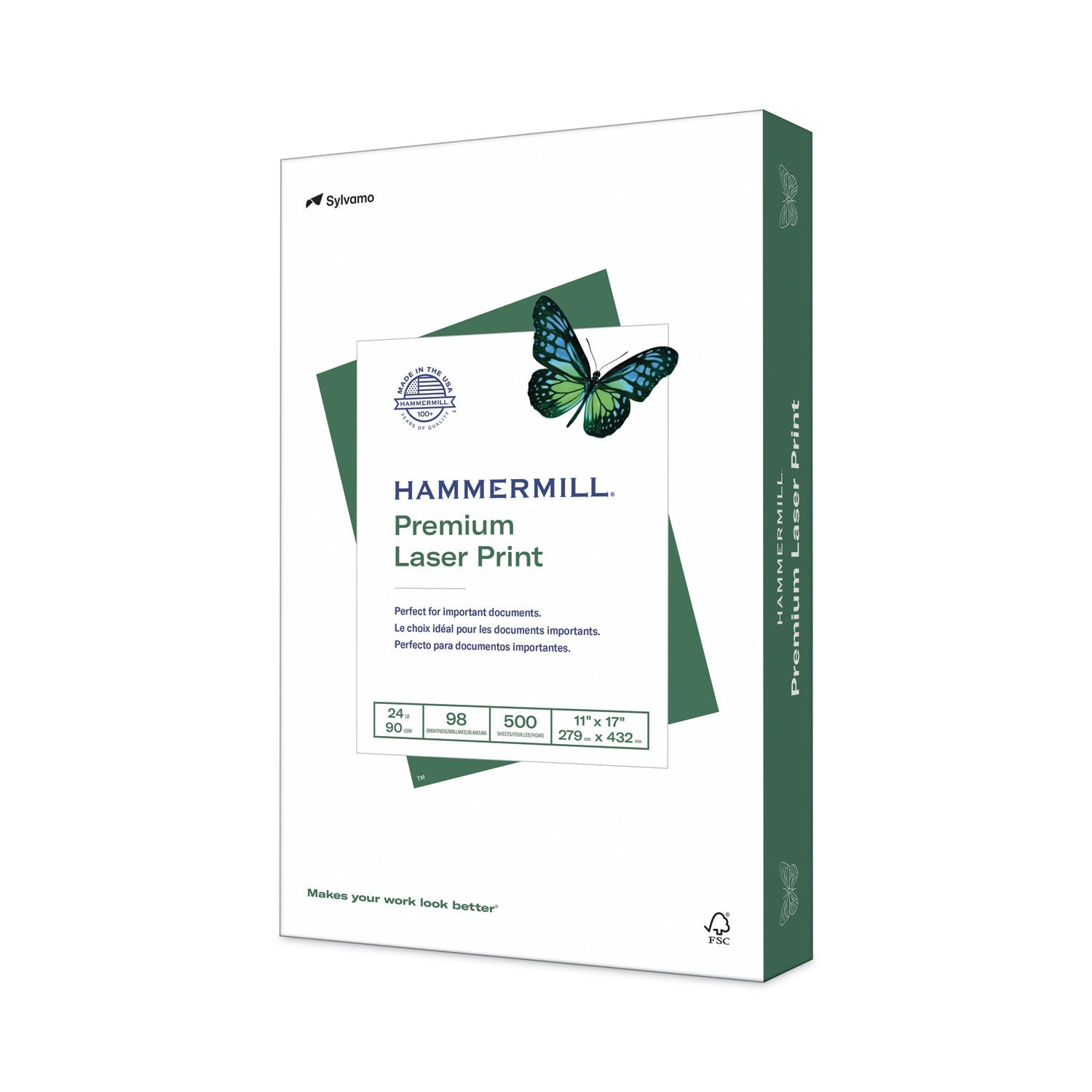 Hammermill® Premium Laser Print Paper, 98 Bright, 24 lb Bond Weight, 11 x 17, White, 500/Ream
