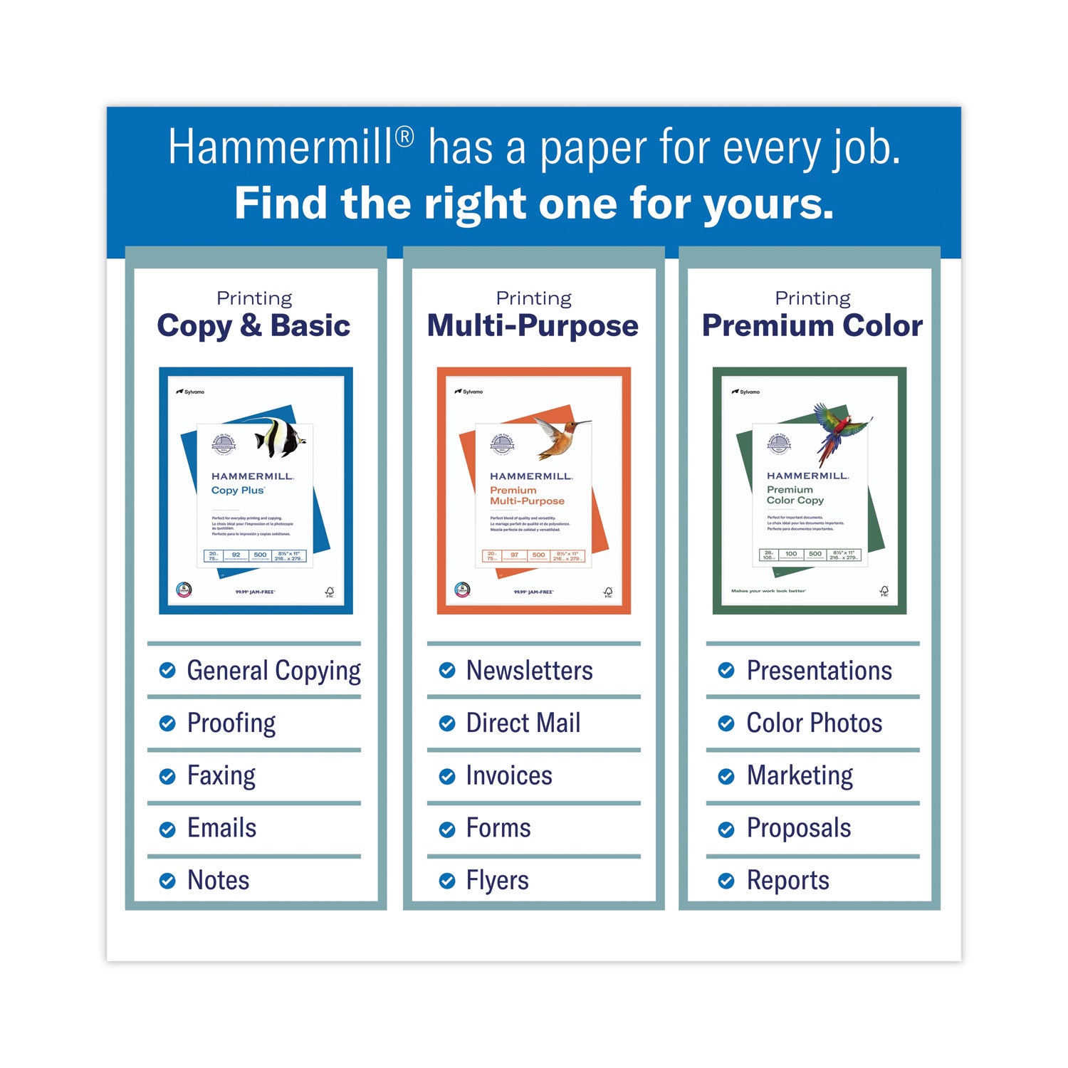 Hammermill® Copy Plus Print Paper, 92 Bright, 20 lb Bond Weight, 8.5 x 11, White, 500 Sheets/Ream, 5 Reams/Carton - Bloom Skins
