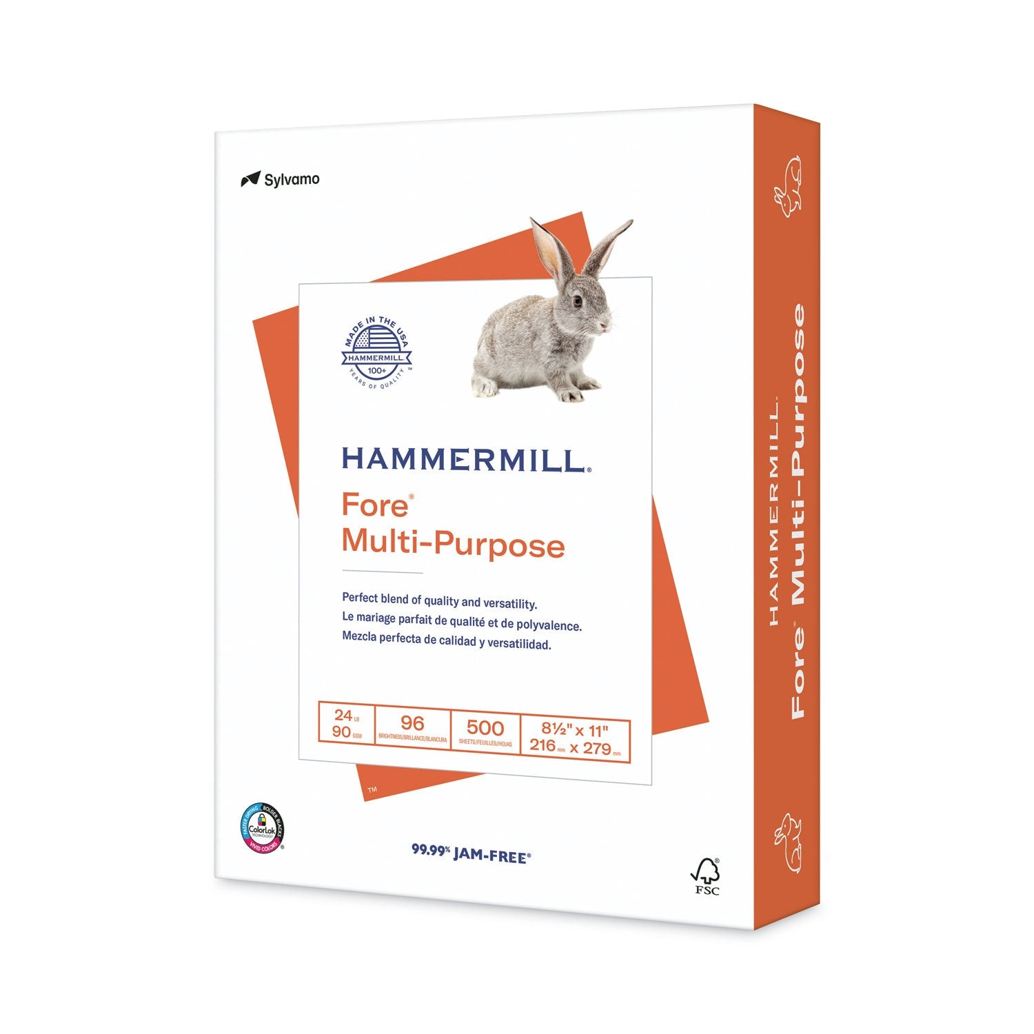 Hammermill® Fore Multipurpose Print Paper, 96 Bright, 24 lb Bond Weight, 8.5 x 11, White, 500 Sheets/Ream