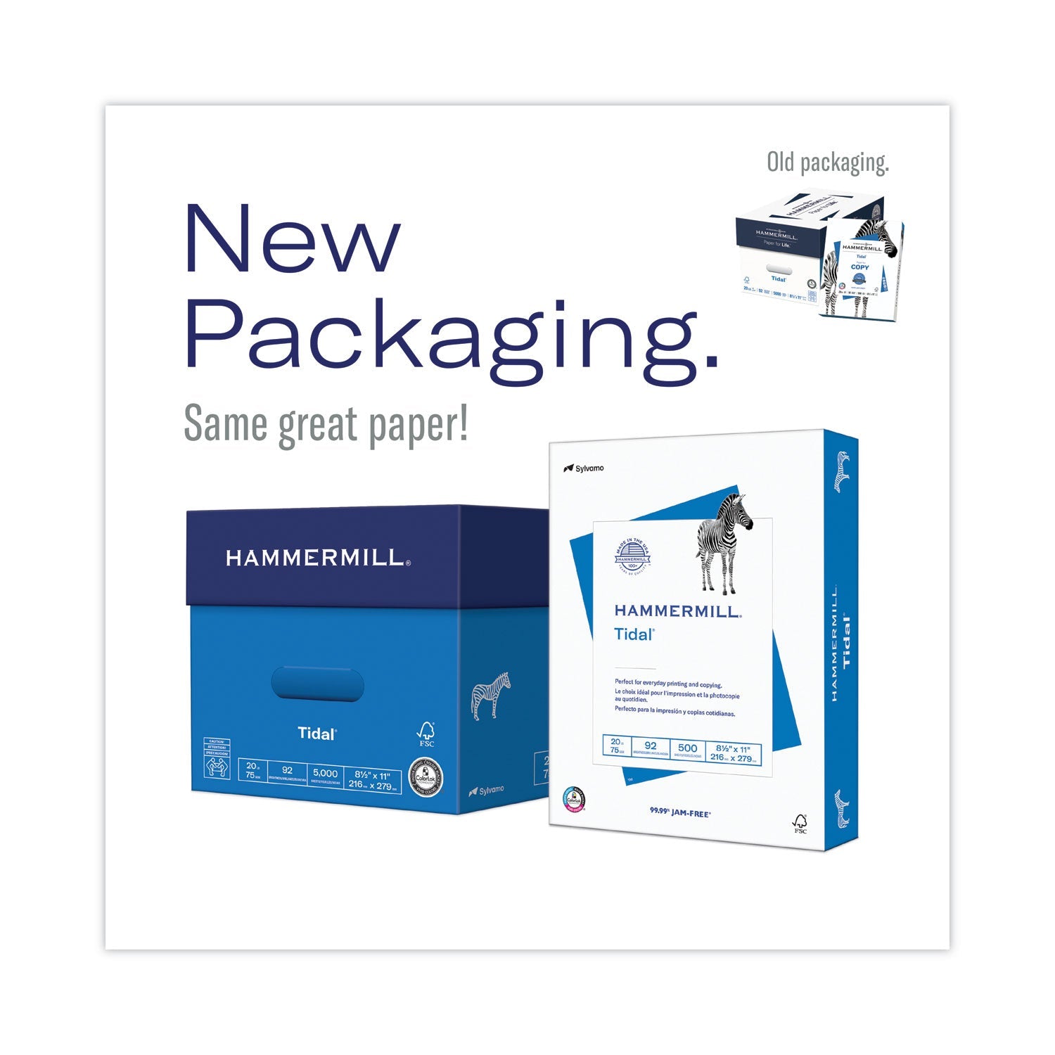 Hammermill® Tidal Print Paper Express Pack, 92 Bright, 20 lb Bond Weight, 8.5 x 11, White, 2,500 Sheets/Carton