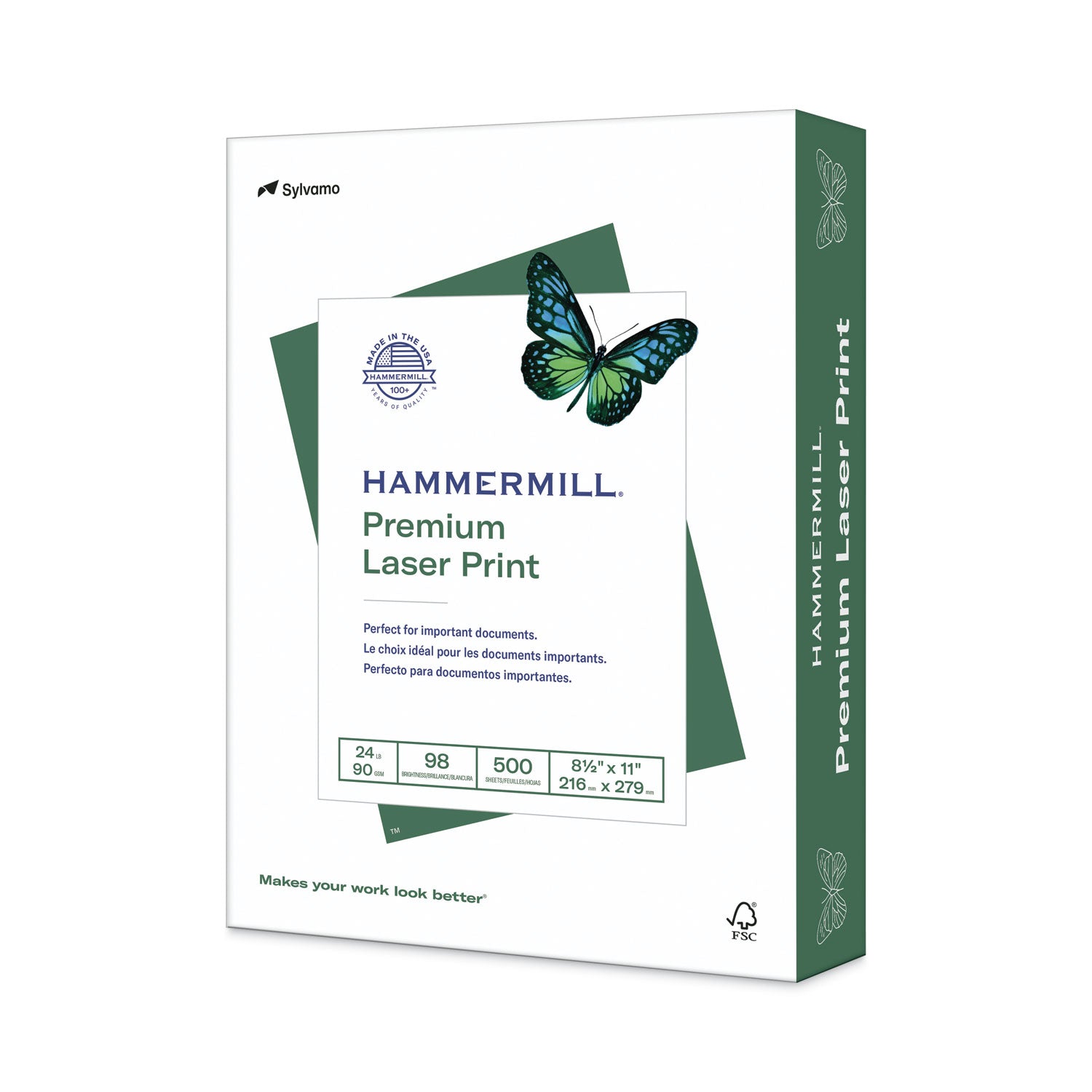 Hammermill® Premium Laser Print Paper, 98 Bright, 24 lb Bond Weight, 8.5 x 11, White, 500/Ream