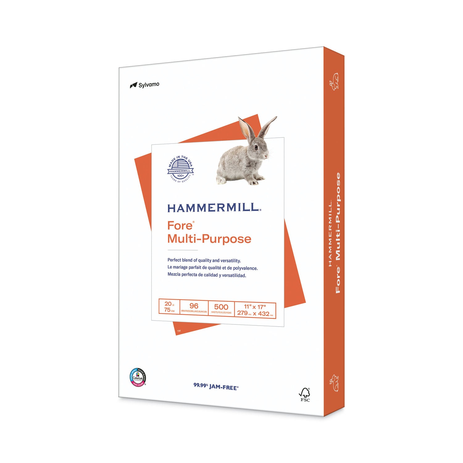 Hammermill® Fore Multipurpose Print Paper, 96 Bright, 20 lb Bond Weight, 11 x 17, White, 500/Ream