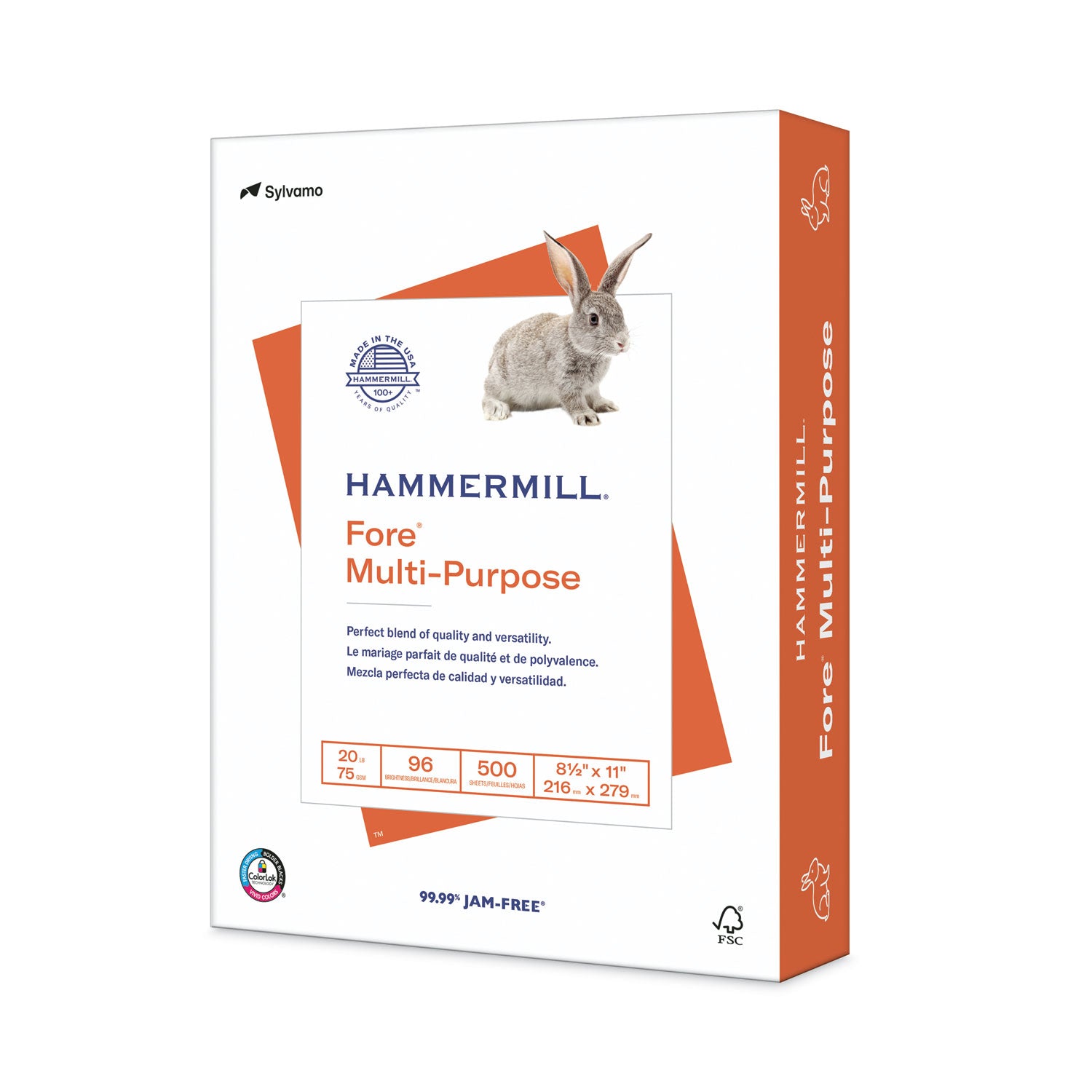 Hammermill® Fore Multipurpose Print Paper, 96 Bright, 20 lb Bond Weight, 8.5 x 11, White, 500 Sheets/Ream