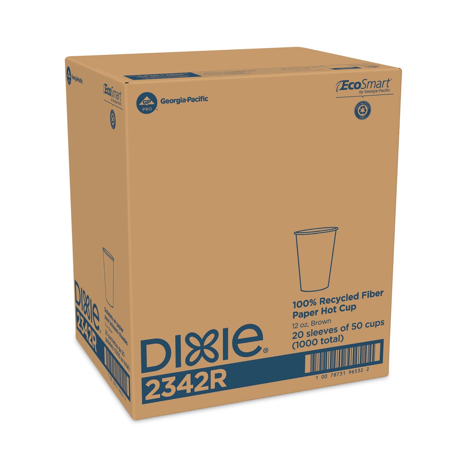 Dixie® EcoSmart Recycled Fiber Hot/Cold Cups, 12 oz, Paper, Kraft/Green, 50/Sleeve, 20 Sleeves/Carton