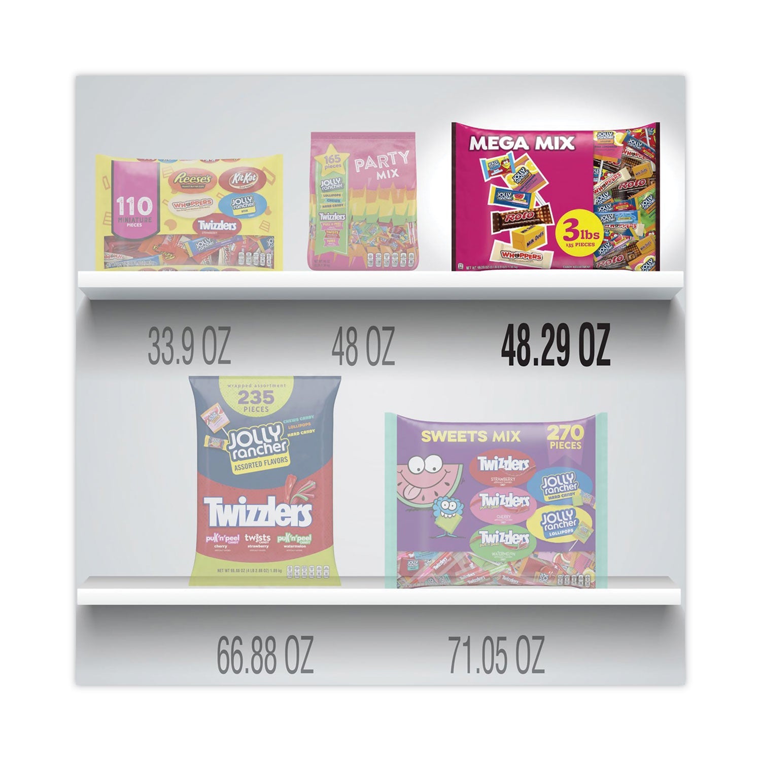 Hershey®'s Mega Mix Chocolate and Sweets Assortment, 135 Individually Wrapped Chocolates/Candies