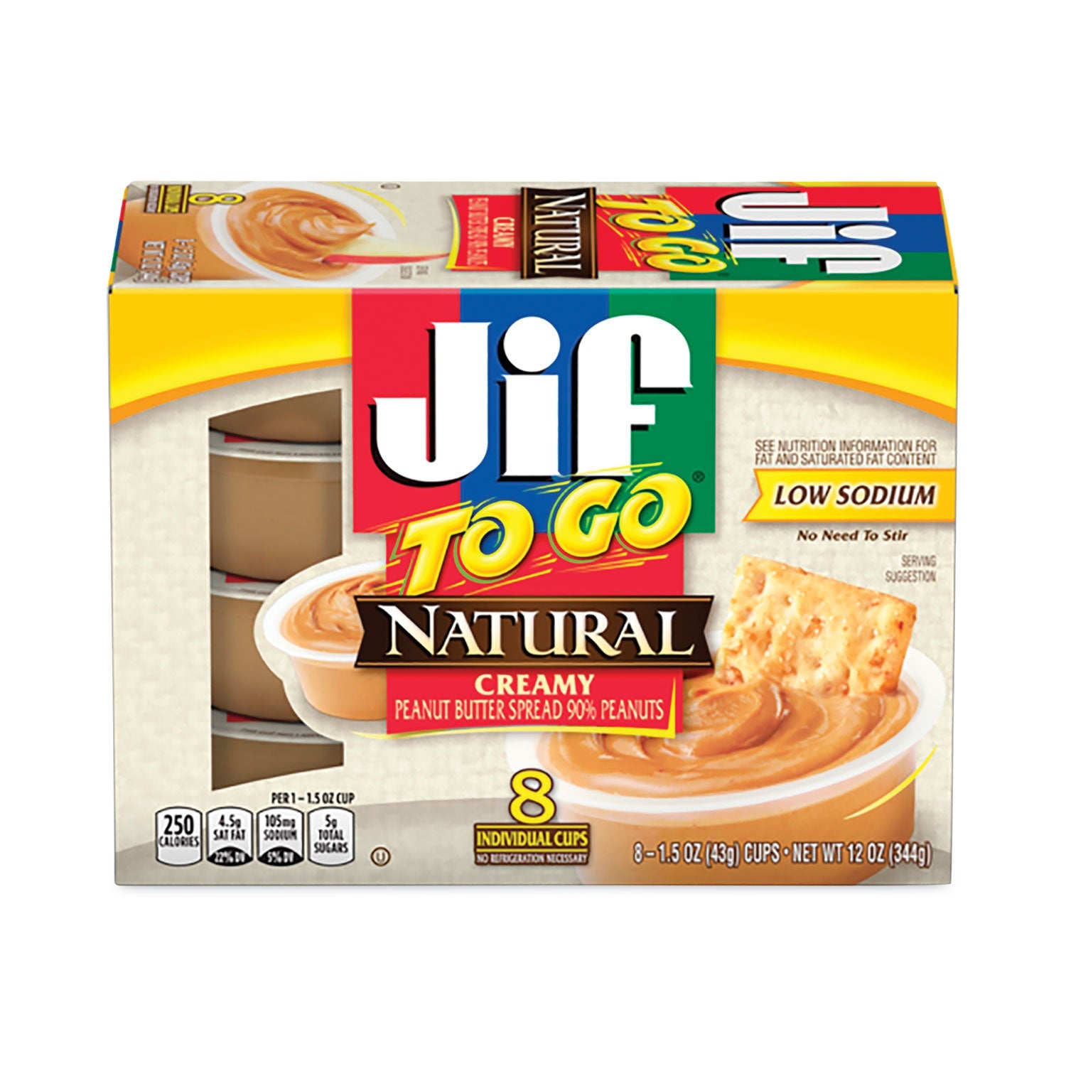 Jif To Go® Spreads, Natural Creamy Peanut Butter, 1.5 oz Cup, 8/Box