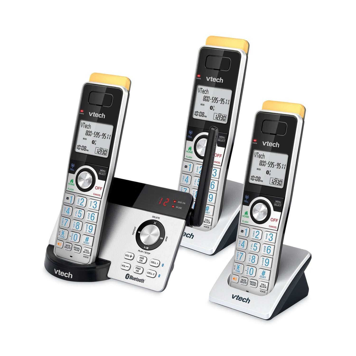 Three-Handset Connect to Cell Cordless Telephone