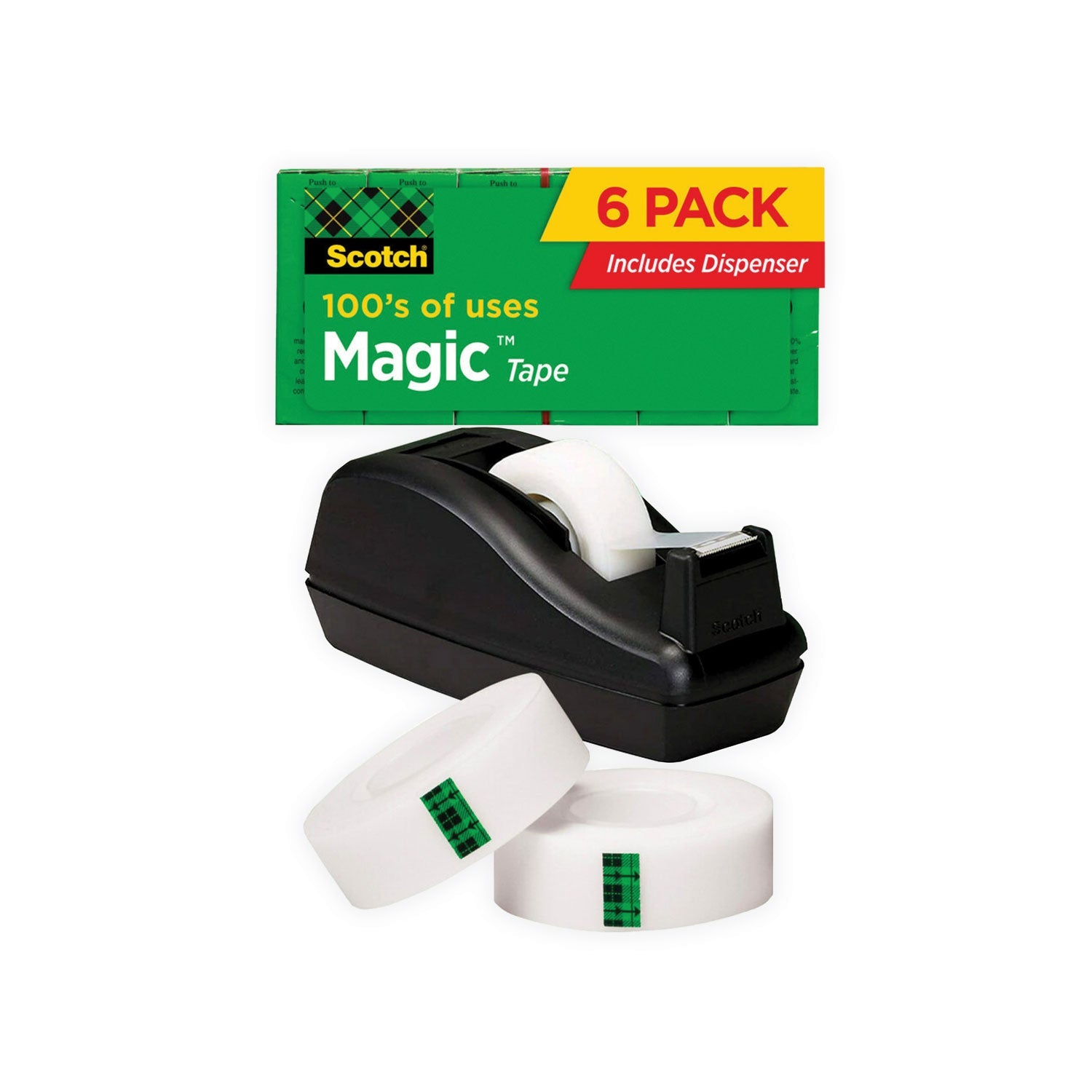 Scotch® Magic Tape Desktop Dispenser Value Pack, 1" Core, 0.75" X 83.33 Ft, Clear