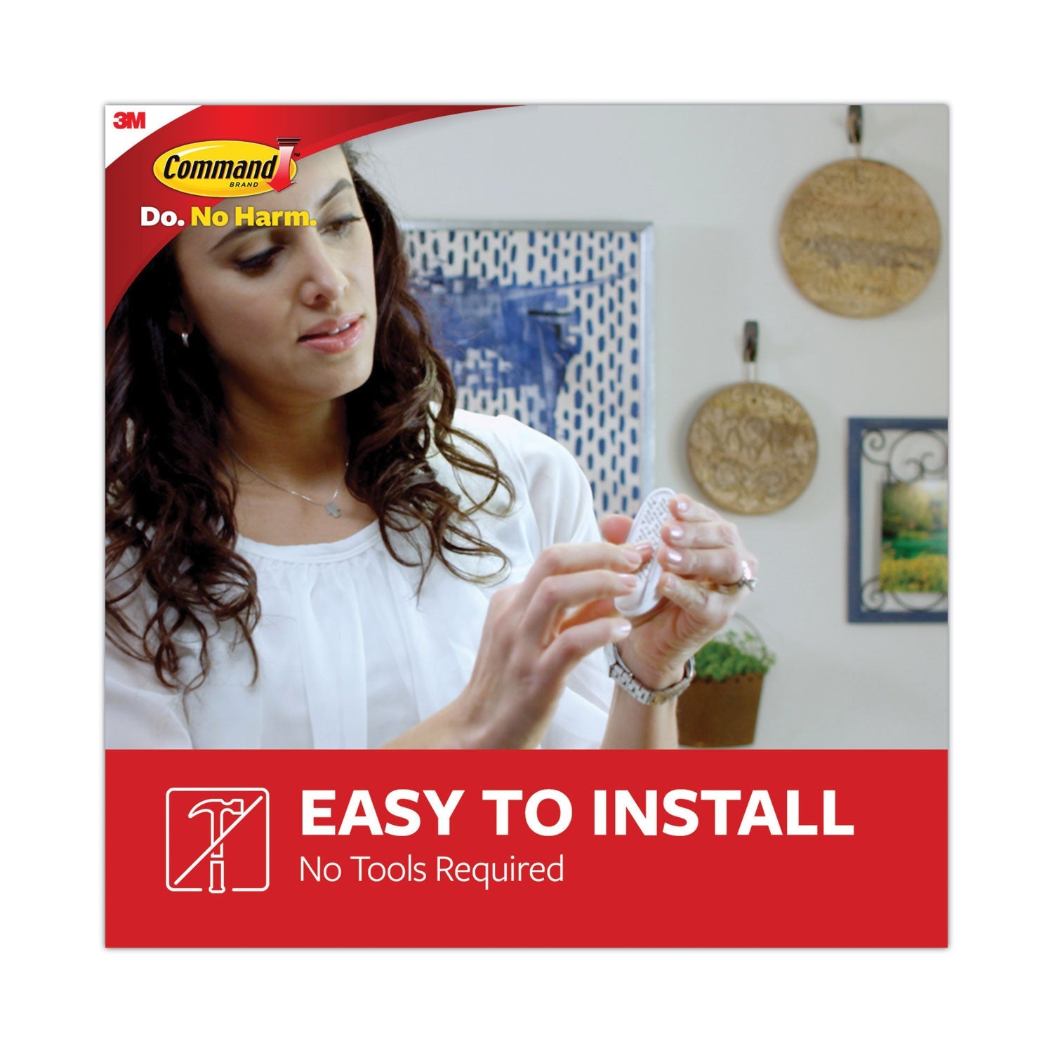 Command™ General Purpose Hooks, Large, Plastic, White, 5 lb Capacity, 1 Hook and 2 Strips/Pack