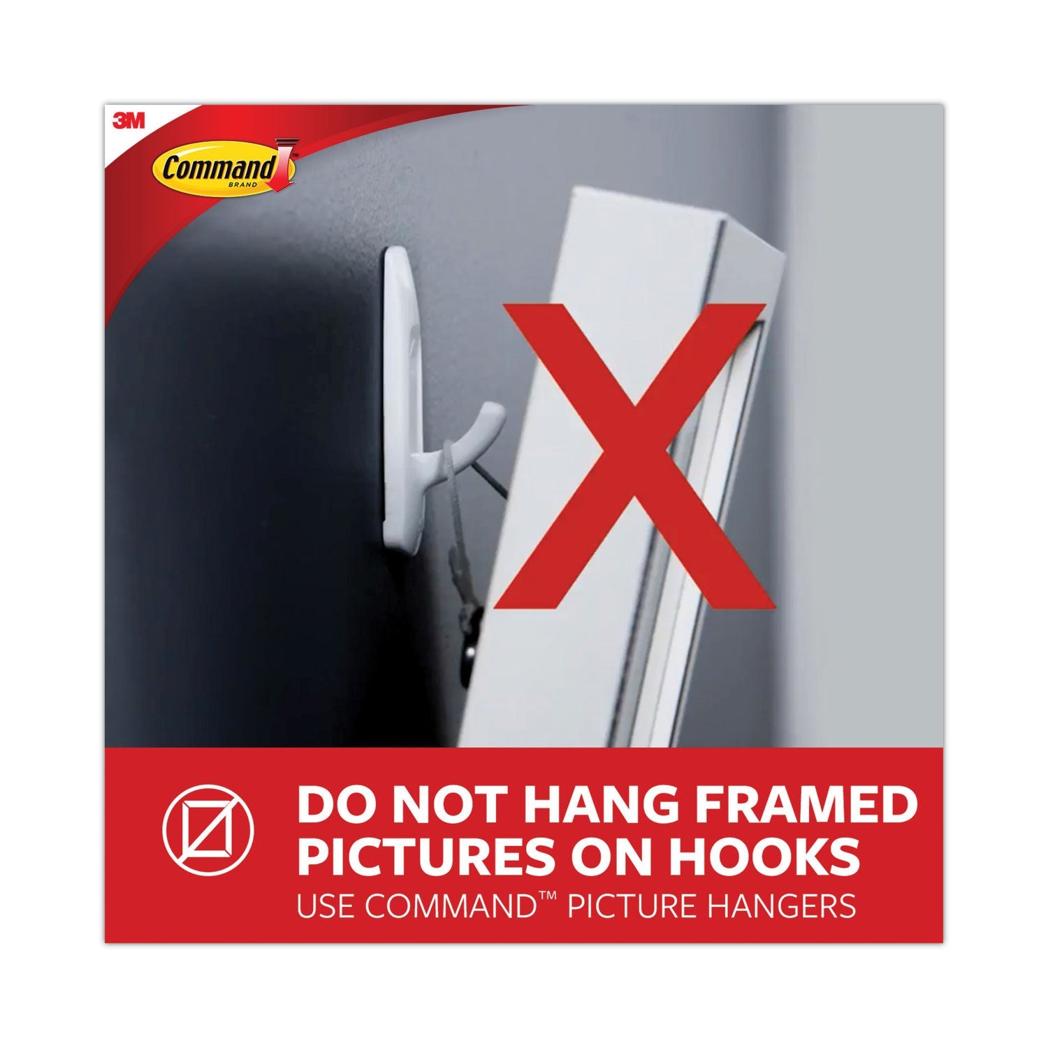 Command™ General Purpose Hooks, Large, Plastic, White, 5 lb Capacity, 1 Hook and 2 Strips/Pack