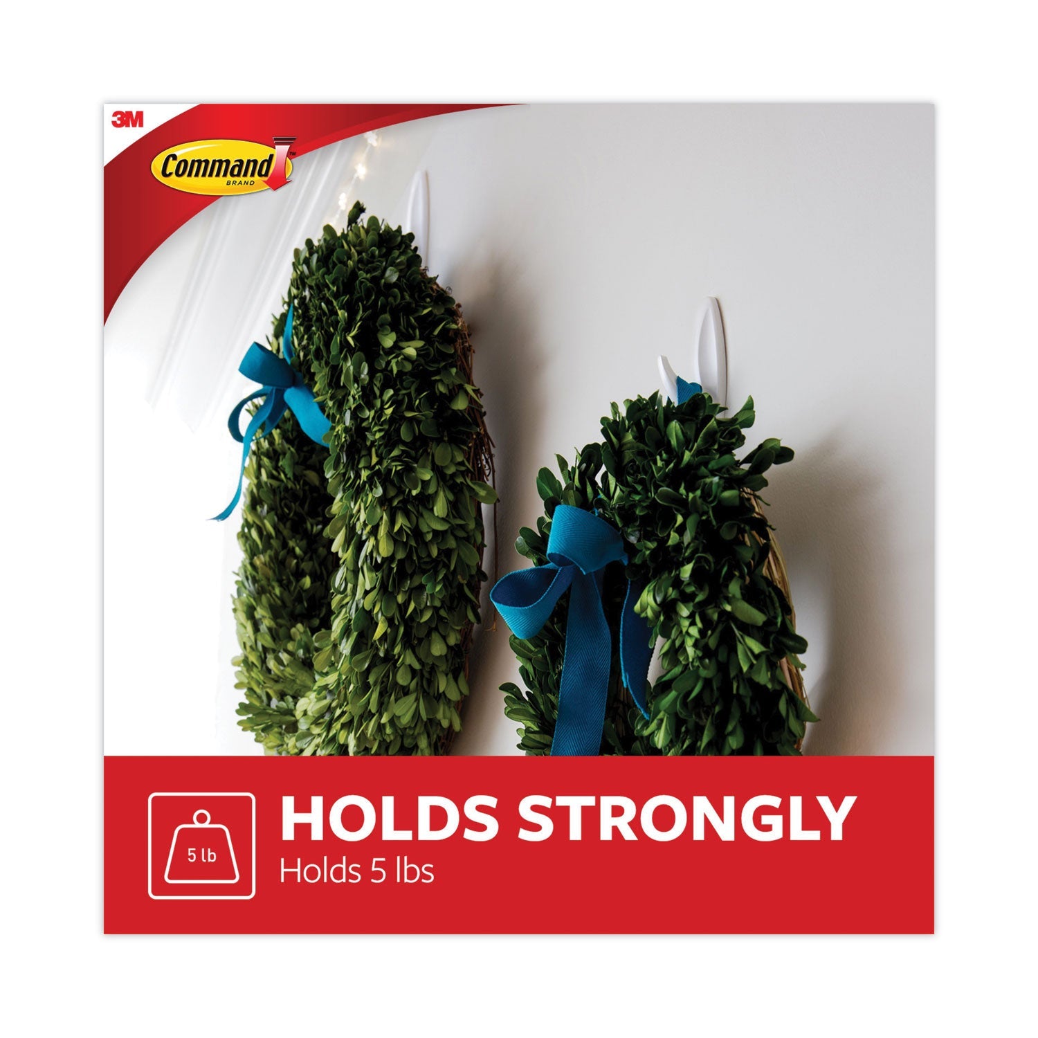 Command™ Designer Hooks, Large, Plastic, White, 5 lb Capacity, 16 Hooks and 24 Strips/Pack