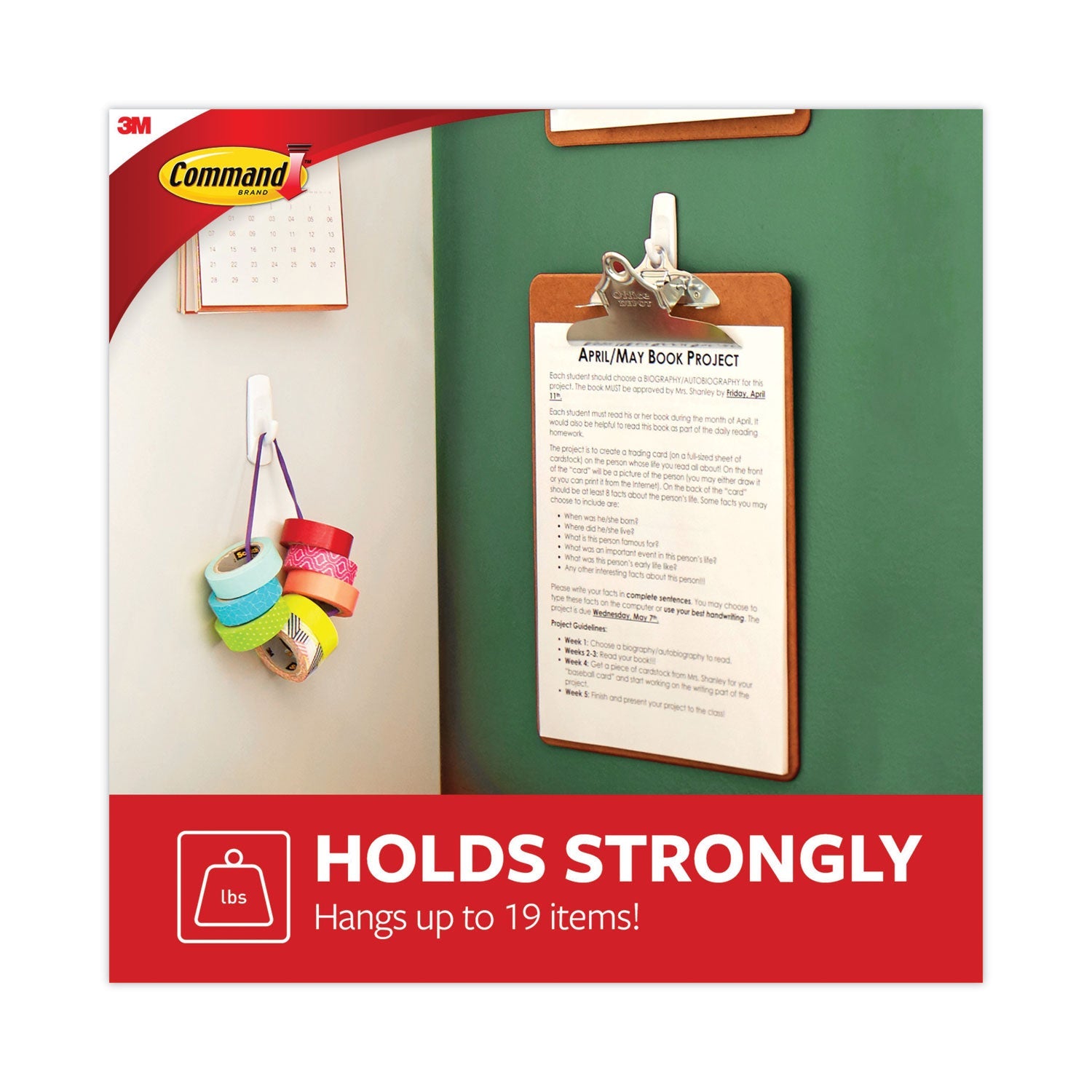 Command™ General Purpose Hooks, Variety Pack, Assorted Sizes, Plastic, White, 0.5, 1, 3, 5, 16 lb Capacities, 54 Pieces/Pack