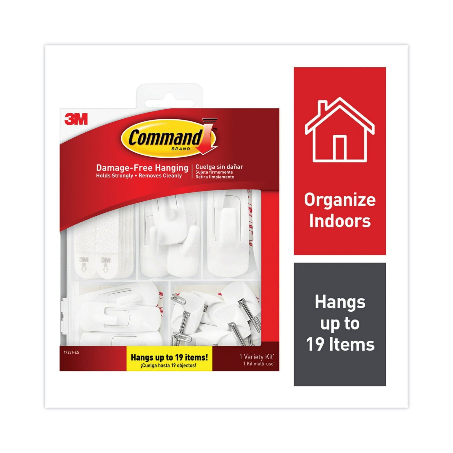 Command™ General Purpose Hooks, Variety Pack, Assorted Sizes, Plastic, White, 0.5, 1, 3, 5, 16 lb Capacities, 54 Pieces/Pack