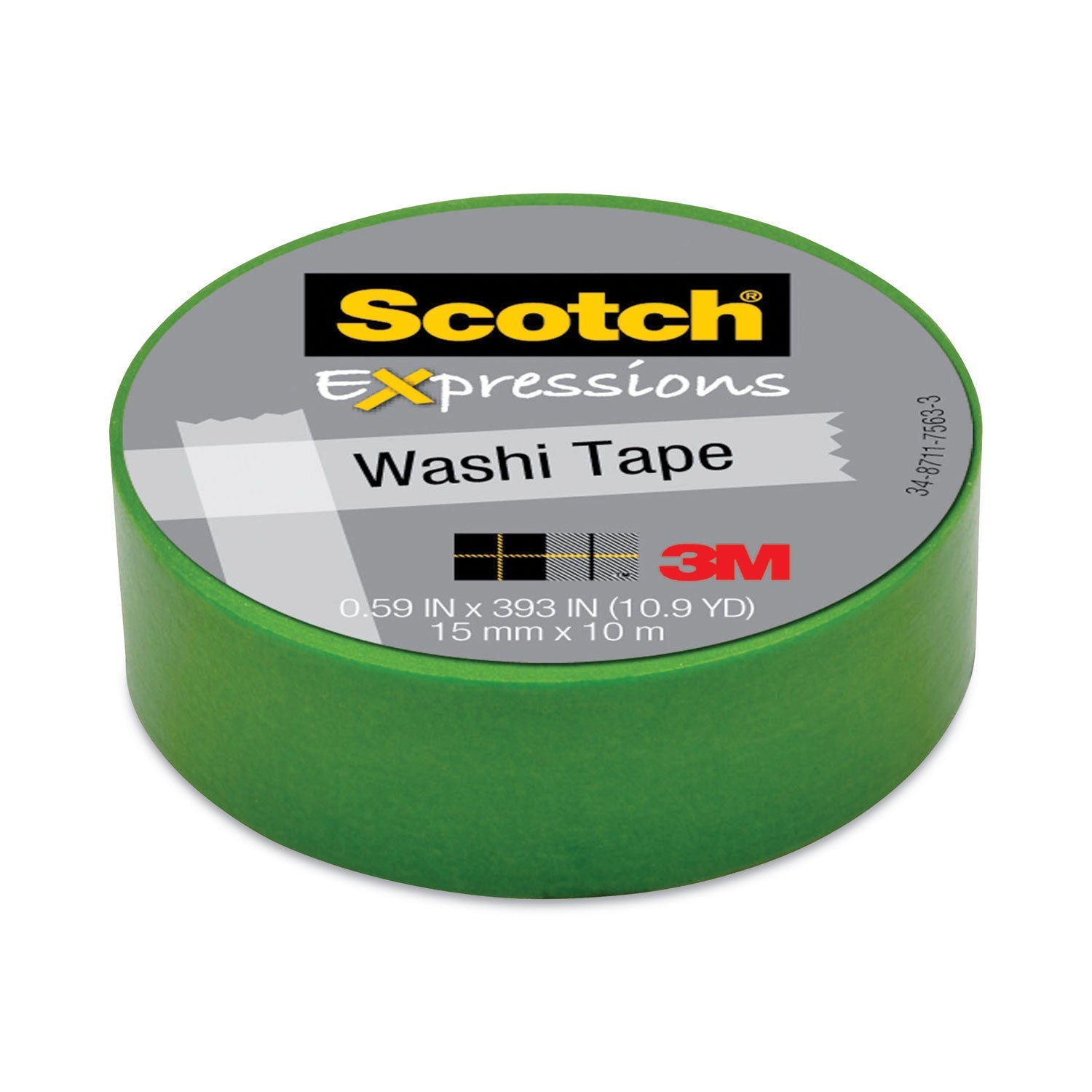 Scotch® Expressions Washi Tape, 1.25" Core, 0.59" X 32.75 Ft, Green