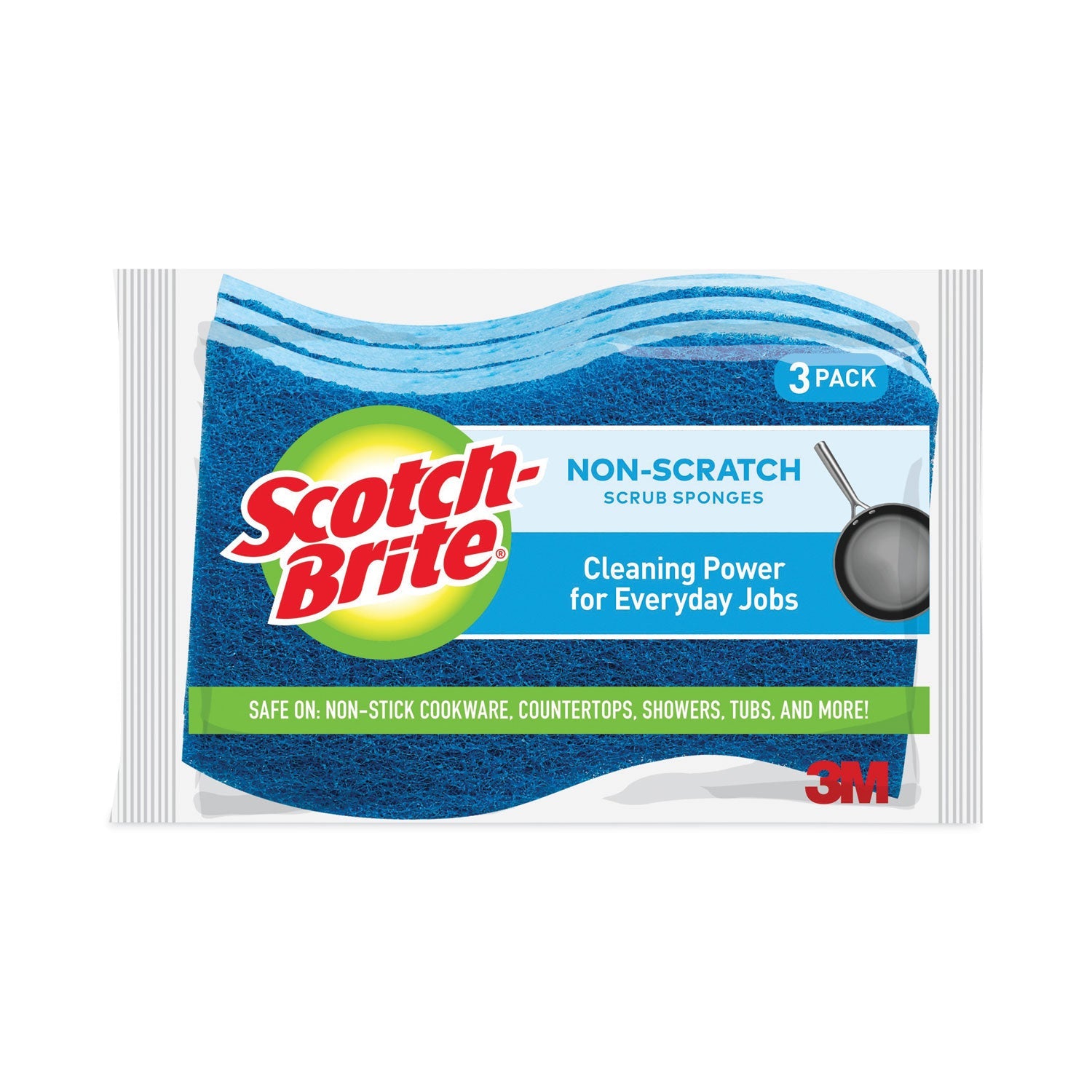 Scotch-Brite® Non-Scratch Multi-Purpose Scrub Sponge, 4.4 X 2.6, 0.8" Thick, Blue, 3/pack
