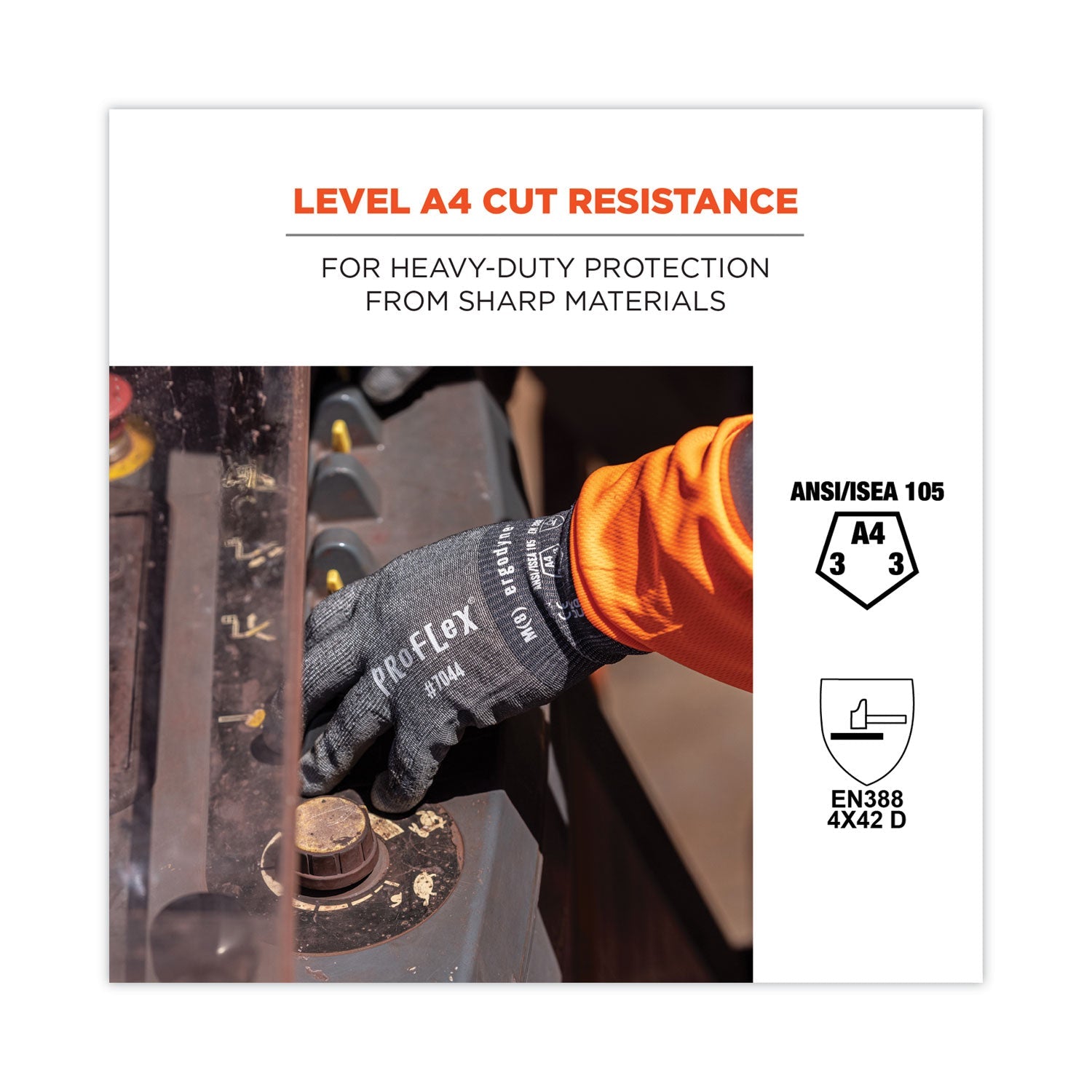 ergodyne® ProFlex 7044 ANSI A4 PU Coated CR Gloves, Gray, Medium, 12 Pairs/Pack