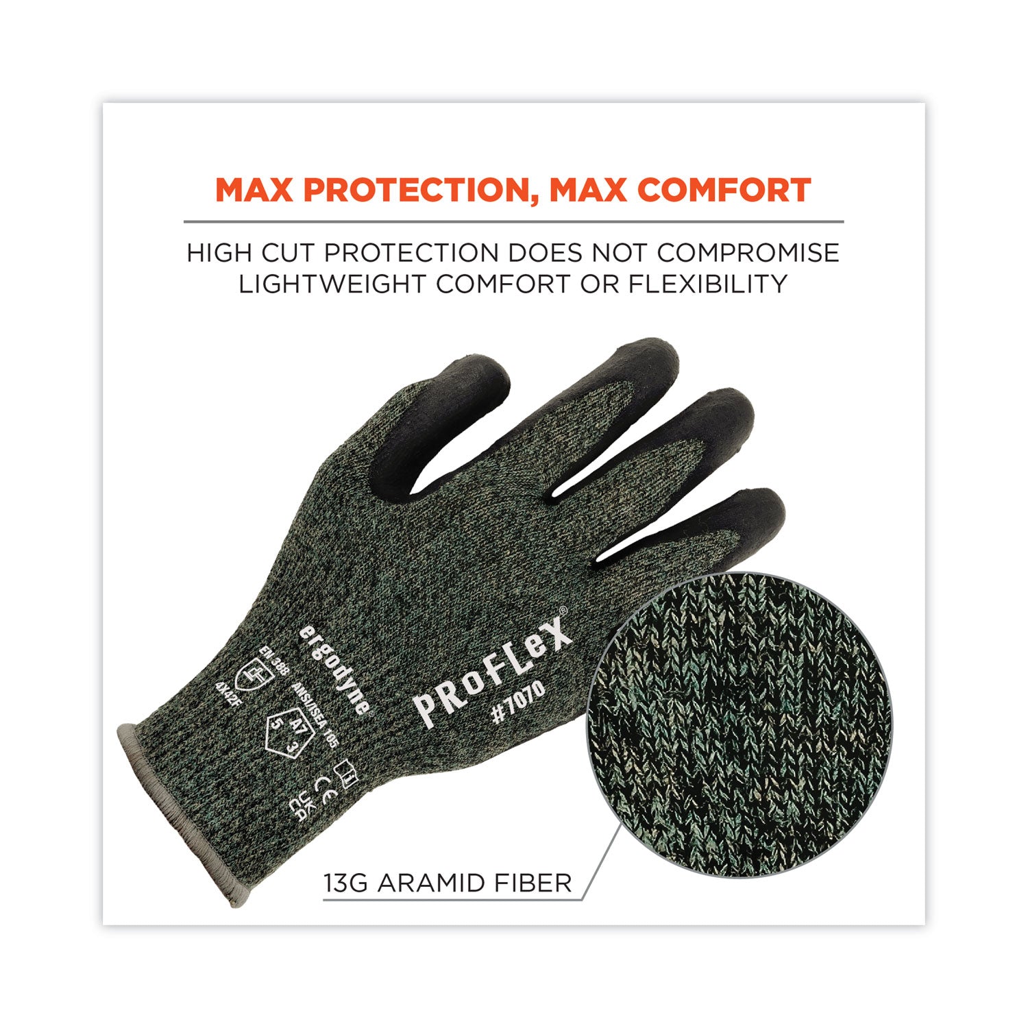 ergodyne® ProFlex 7070 ANSI A7 Nitrile Coated CR Gloves, Green, Large, 12 Pairs/Pack