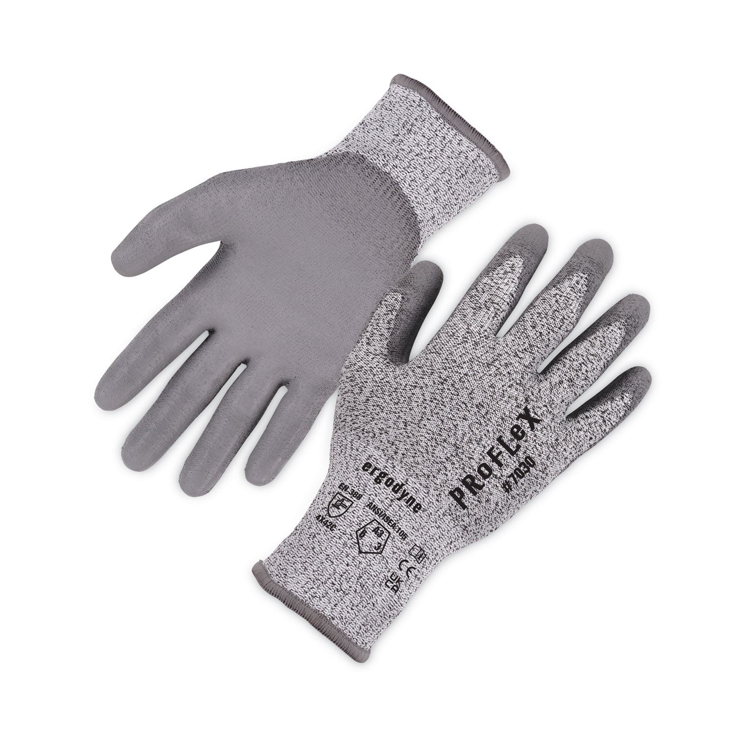 ergodyne® ProFlex 7030 ANSI A3 PU Coated CR Gloves, Gray, Small, Pair