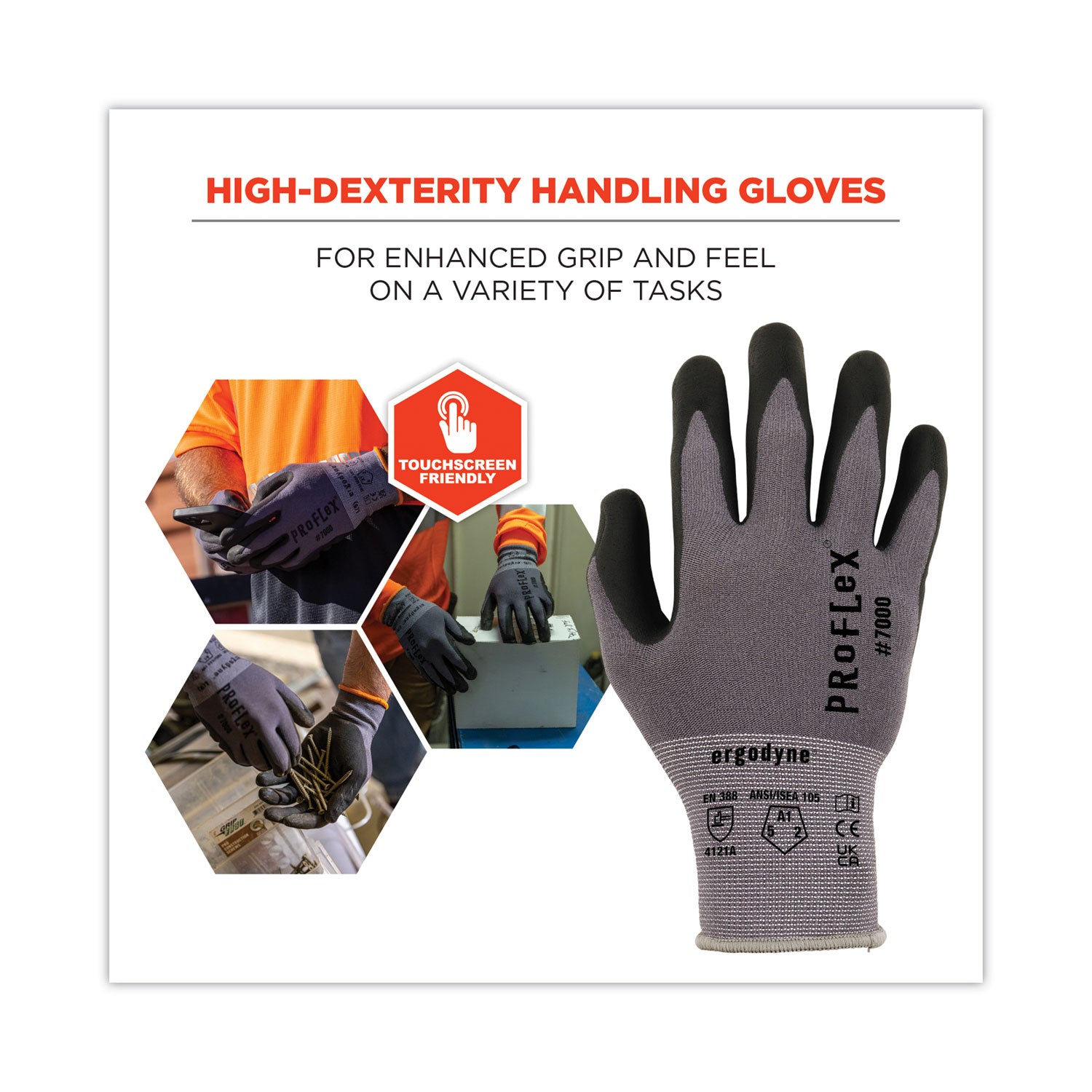 ergodyne® ProFlex 7000 Nitrile-Coated Gloves Microfoam Palm, Gray, Small, 12 Pairs/Pack