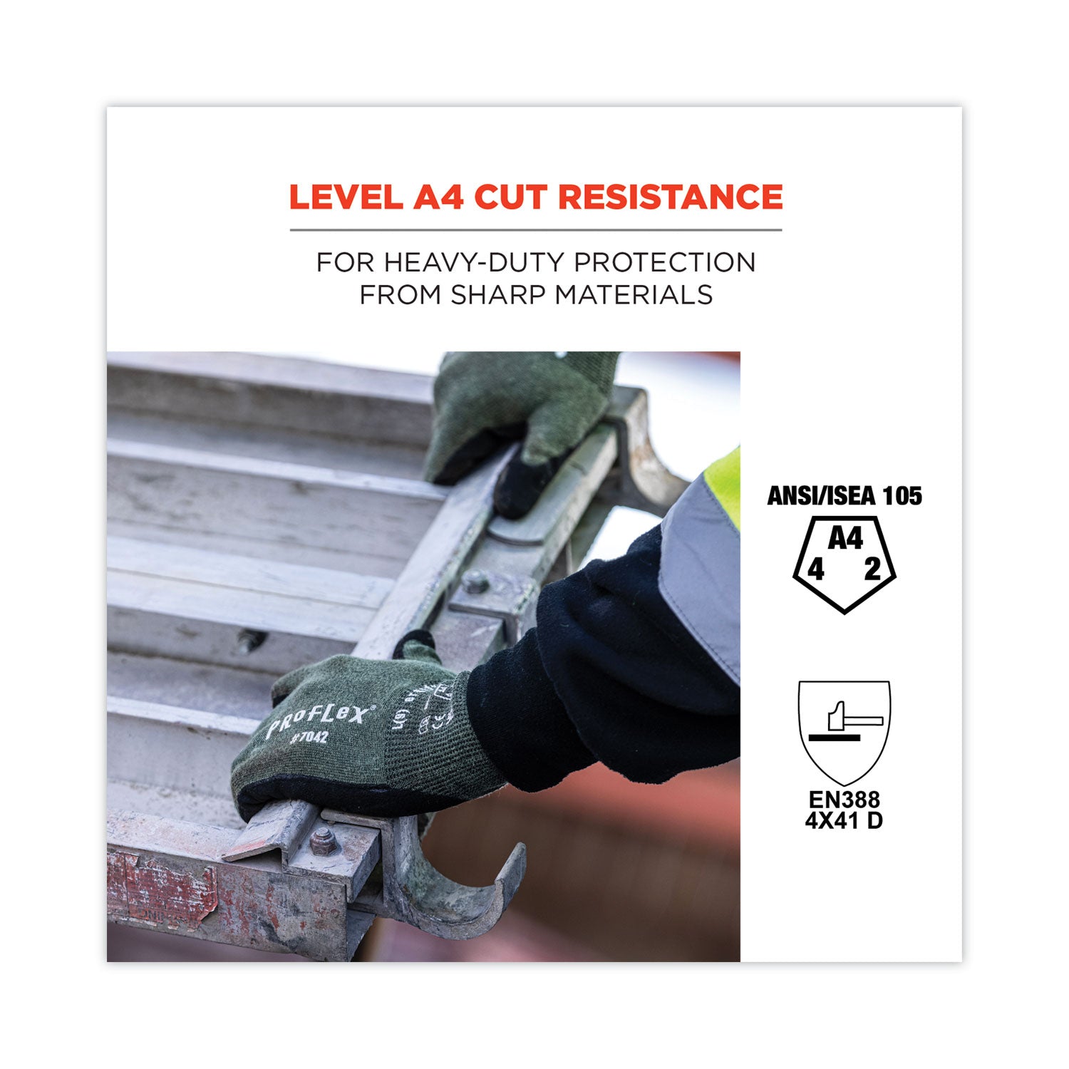 ergodyne® ProFlex 7042 ANSI A4 Nitrile-Coated CR Gloves, Green, Small, 12 Pairs/Pack