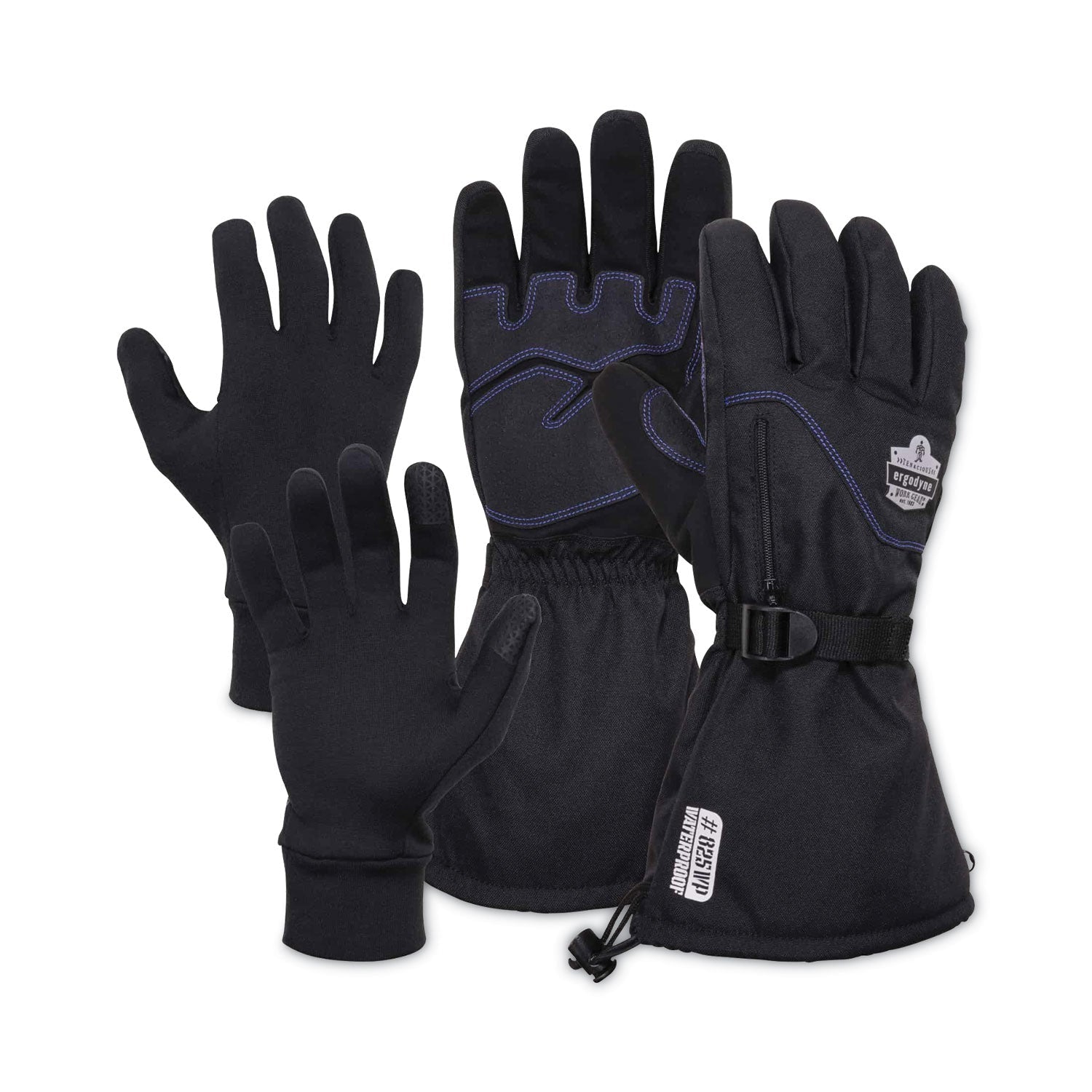 ergodyne® ProFlex 825WP Thermal Waterproof Winter Work Gloves, Black, Large, Pair