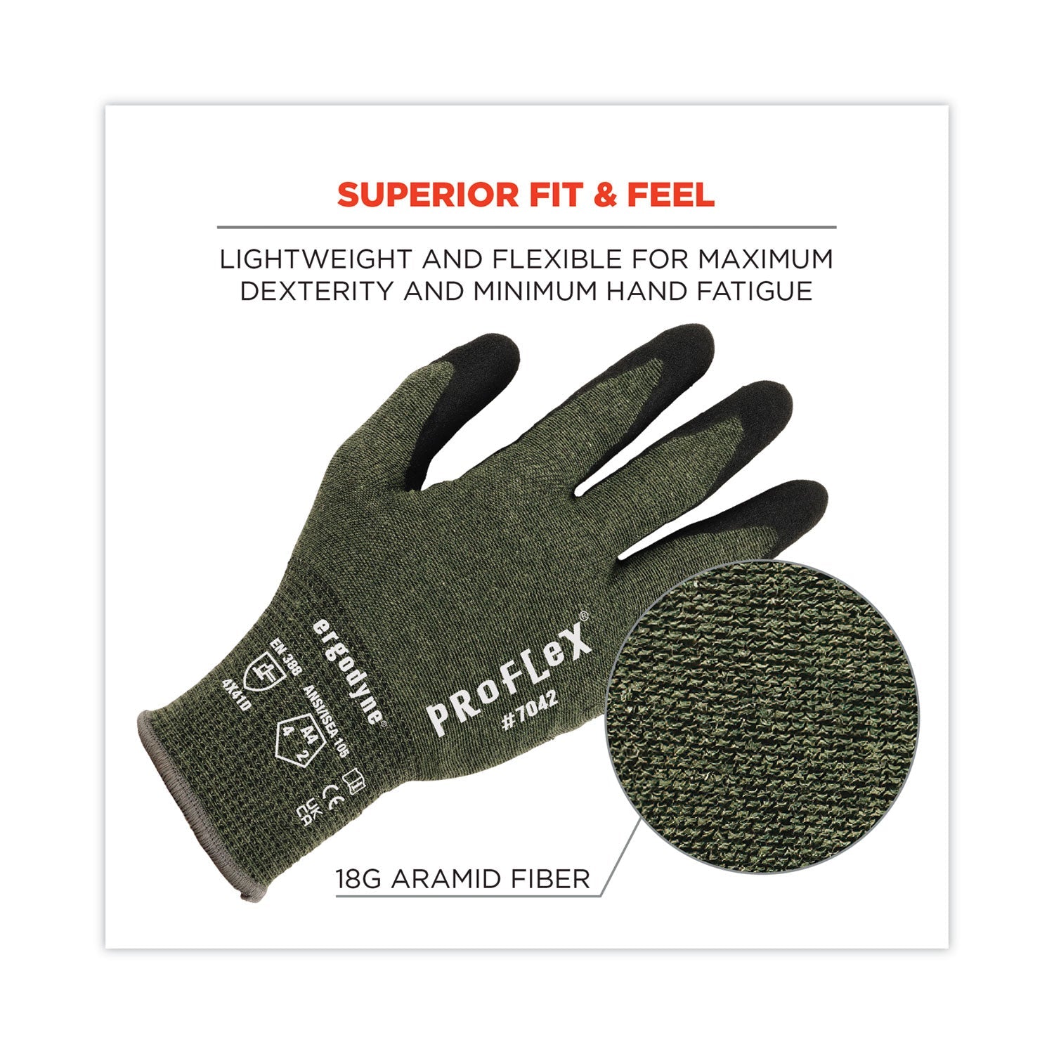 ergodyne® ProFlex 7042 ANSI A4 Nitrile-Coated CR Gloves, Green, Small, 12 Pairs/Pack