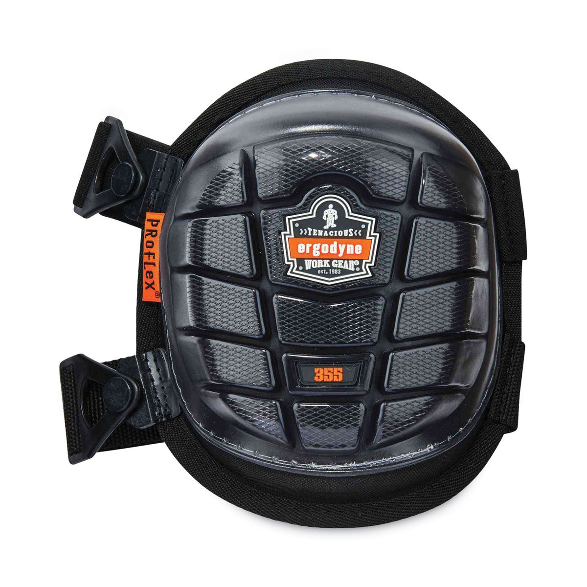 ergodyne® ProFlex 355 Injected Gel Knee Pads, Short Cap, Buckle Closure, One Size Fits Most, Black, Pair