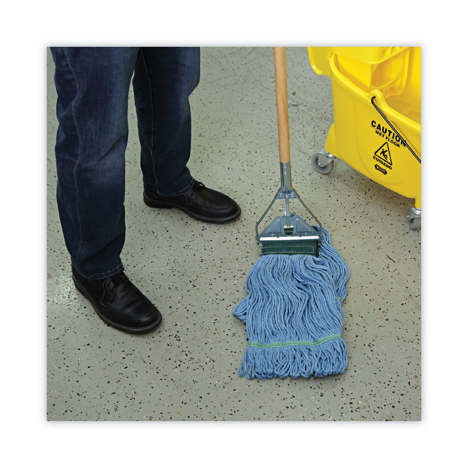 Boardwalk® Mop Head, Premium Standard Head, Cotton/rayon Fiber, Medium, Blue, 12/carton - Bloom Skins