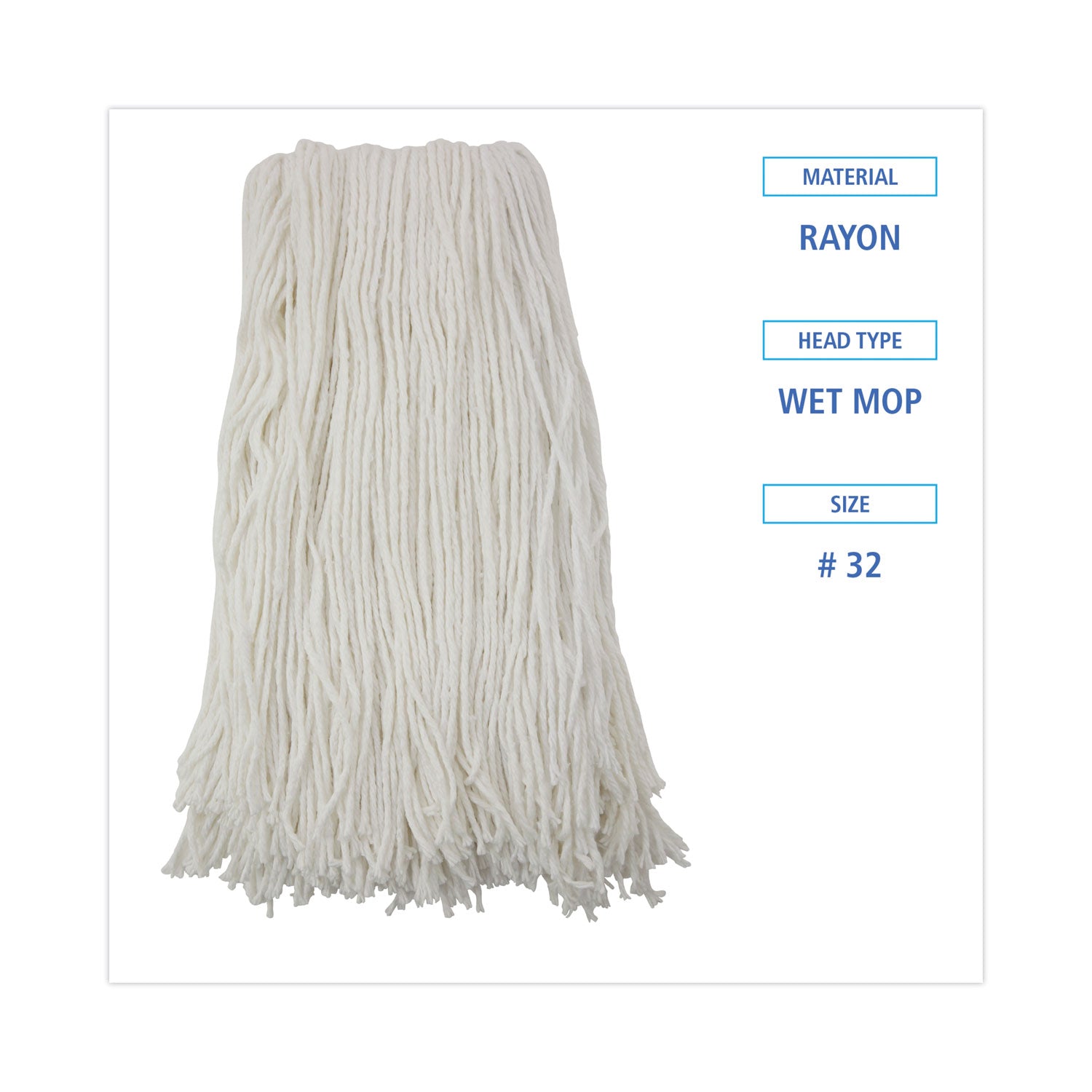 Boardwalk® Cut-End Wet Mop Head, Rayon, No. 32, White