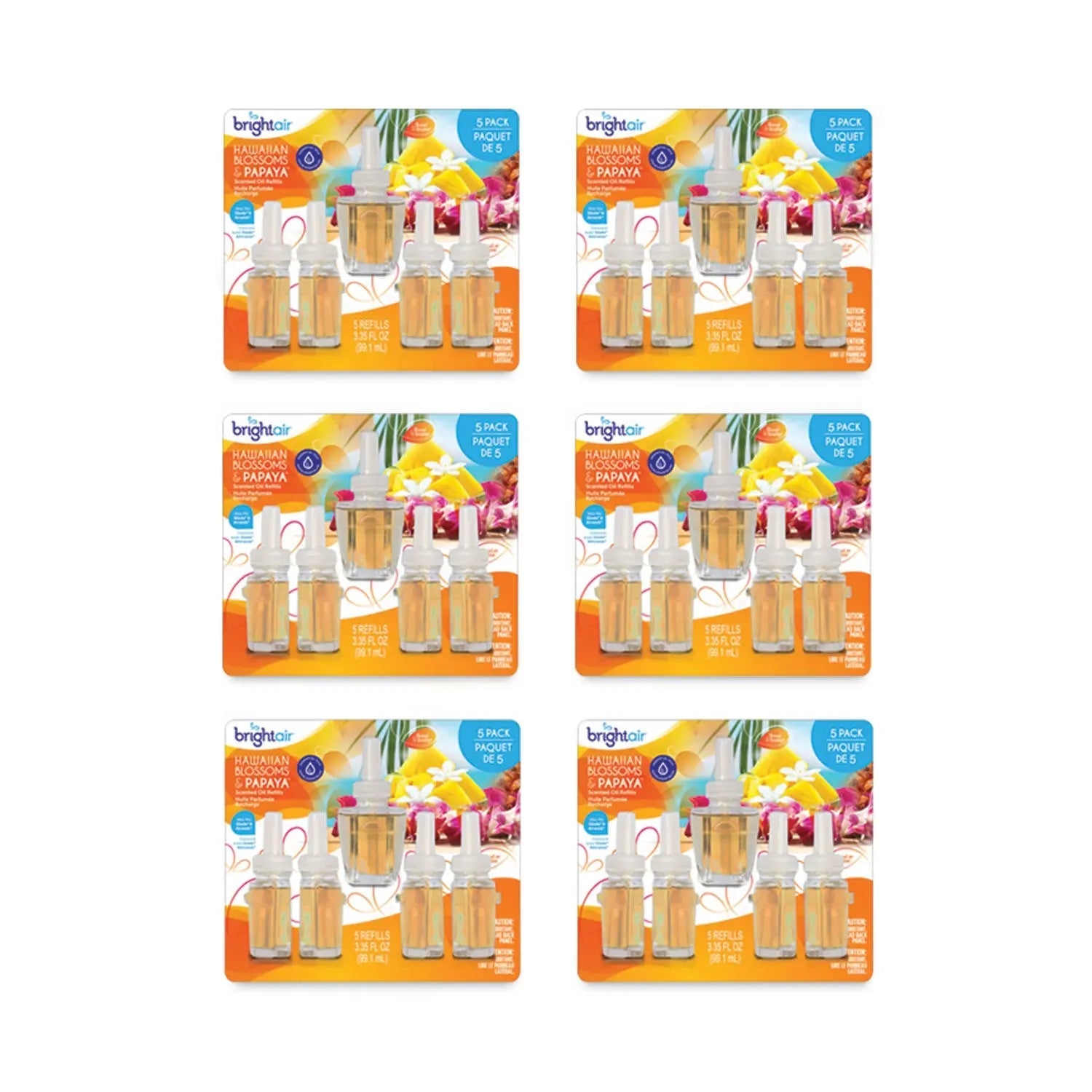BRIGHT Air® Electric Scented Oil Air Freshener Refill, Hawaiian Blossoms And Papaya, 0.67 Oz Bottle, 5/pack, 6 Pack/carton