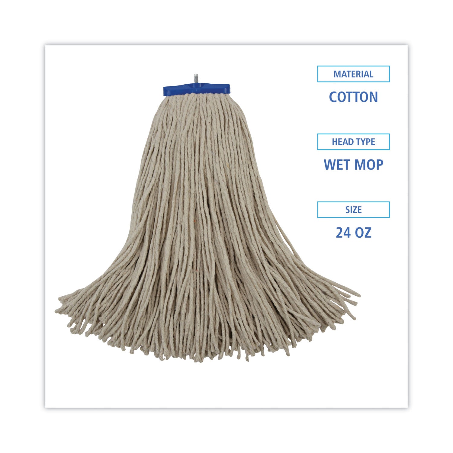 Boardwalk® Cut-End Lie-Flat Wet Mop Head, Cotton, 24oz, White