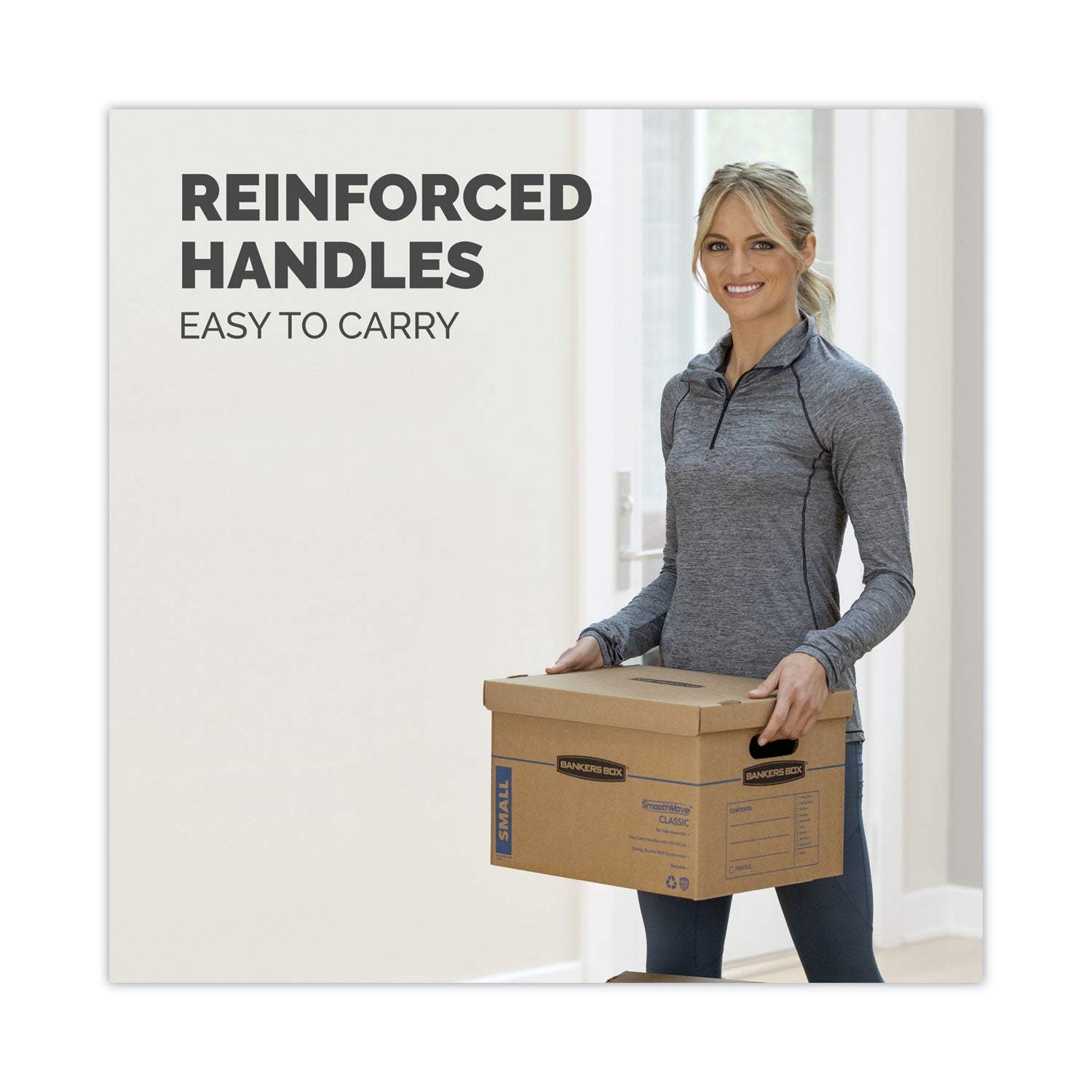 Bankers Box® SmoothMove Classic Moving/Storage Boxes, Half Slotted Container (HSC), Medium, 15" x 18" x 14", Brown/Blue, 8/Carton