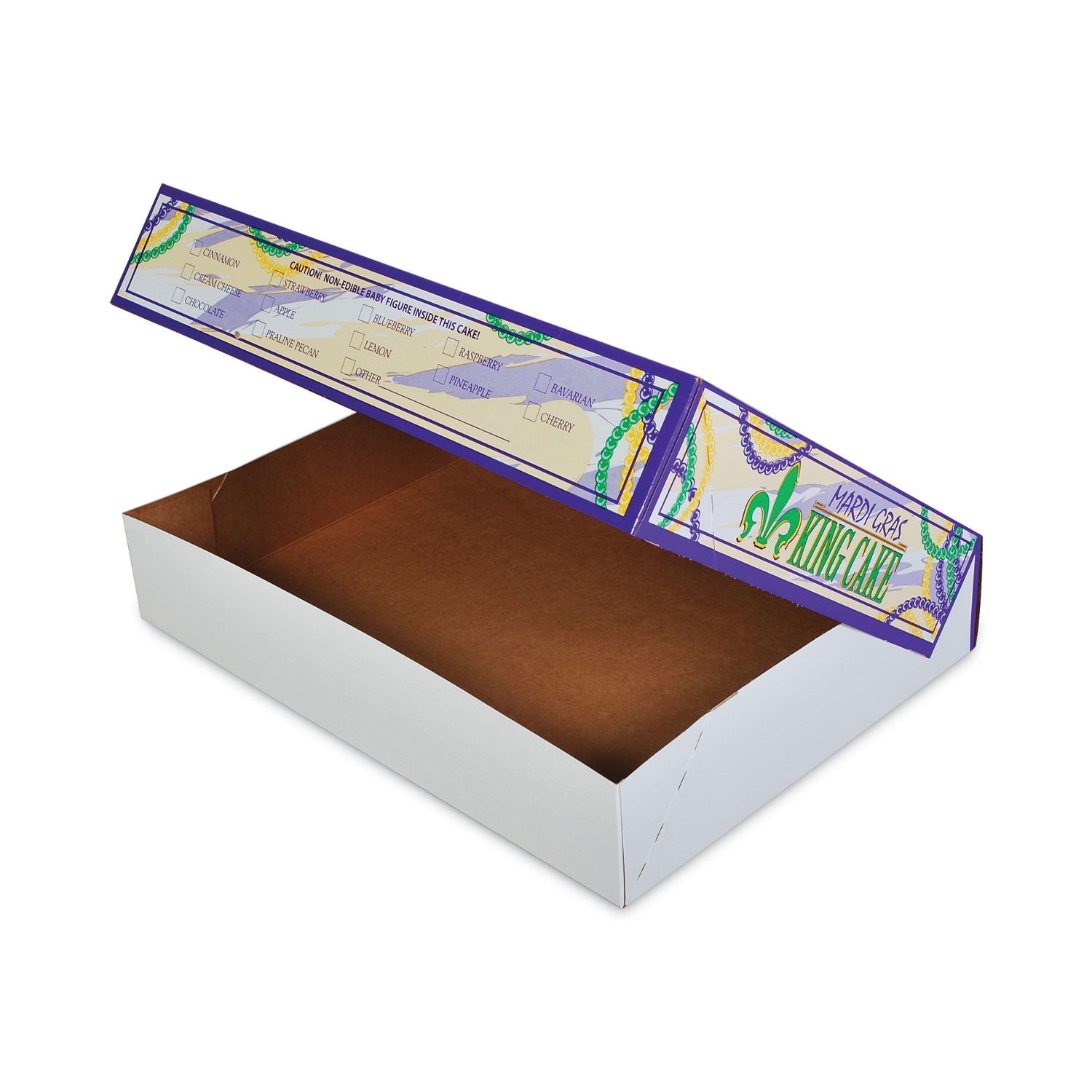 SCT® Mardi Gras King Cake Window Boxes, 19 x 14 x 3.5, Green/Purple/White, Paper, 50/Carton - Bloom Skins