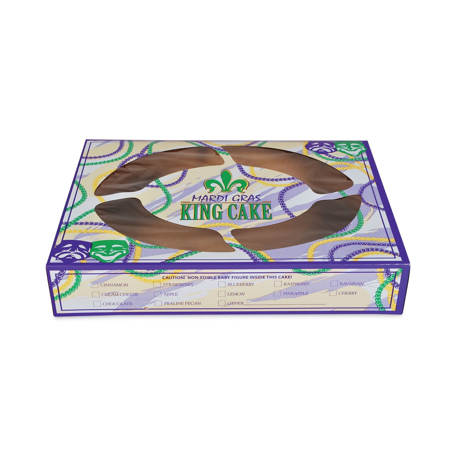SCT® Mardi Gras King Cake Window Boxes, 19 x 14 x 3.5, Green/Purple/White, Paper, 50/Carton - Bloom Skins