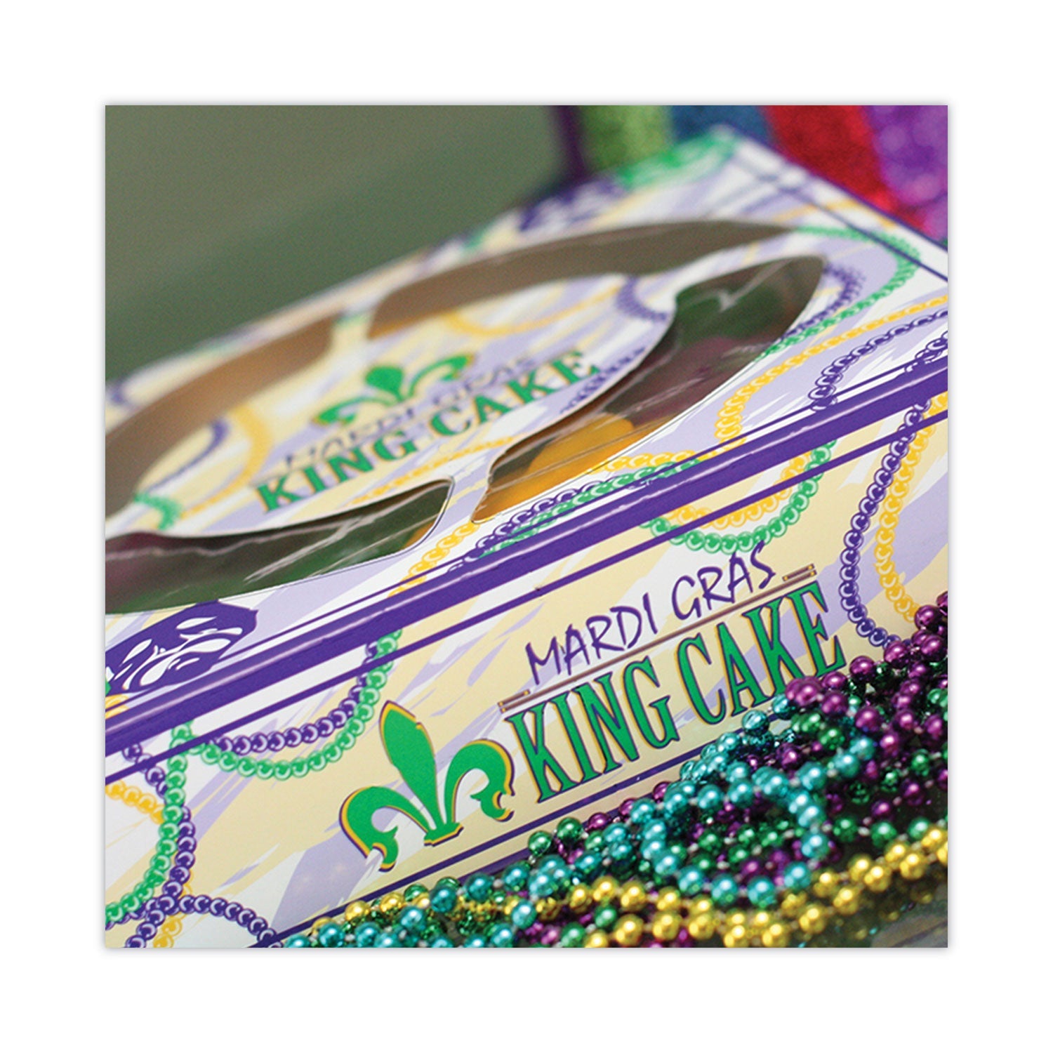 SCT® Mardi Gras King Cake Window Boxes, 19 x 14 x 3.5, Green/Purple/White, Paper, 50/Carton - Bloom Skins