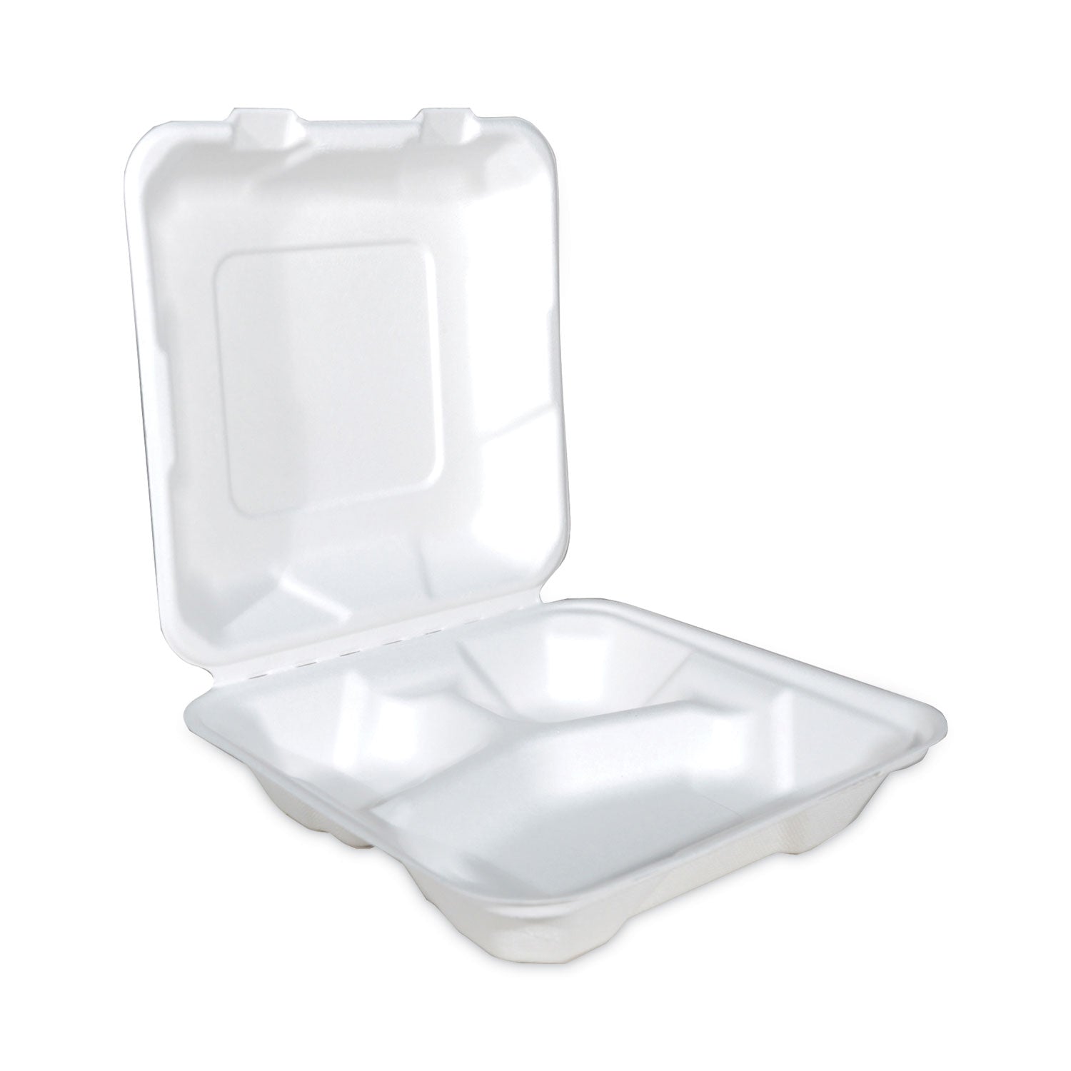 SCT® ChampWare Molded-Fiber Clamshell Containers, 8 x 8, White, Sugarcane, 200/Carton - Bloom Skins