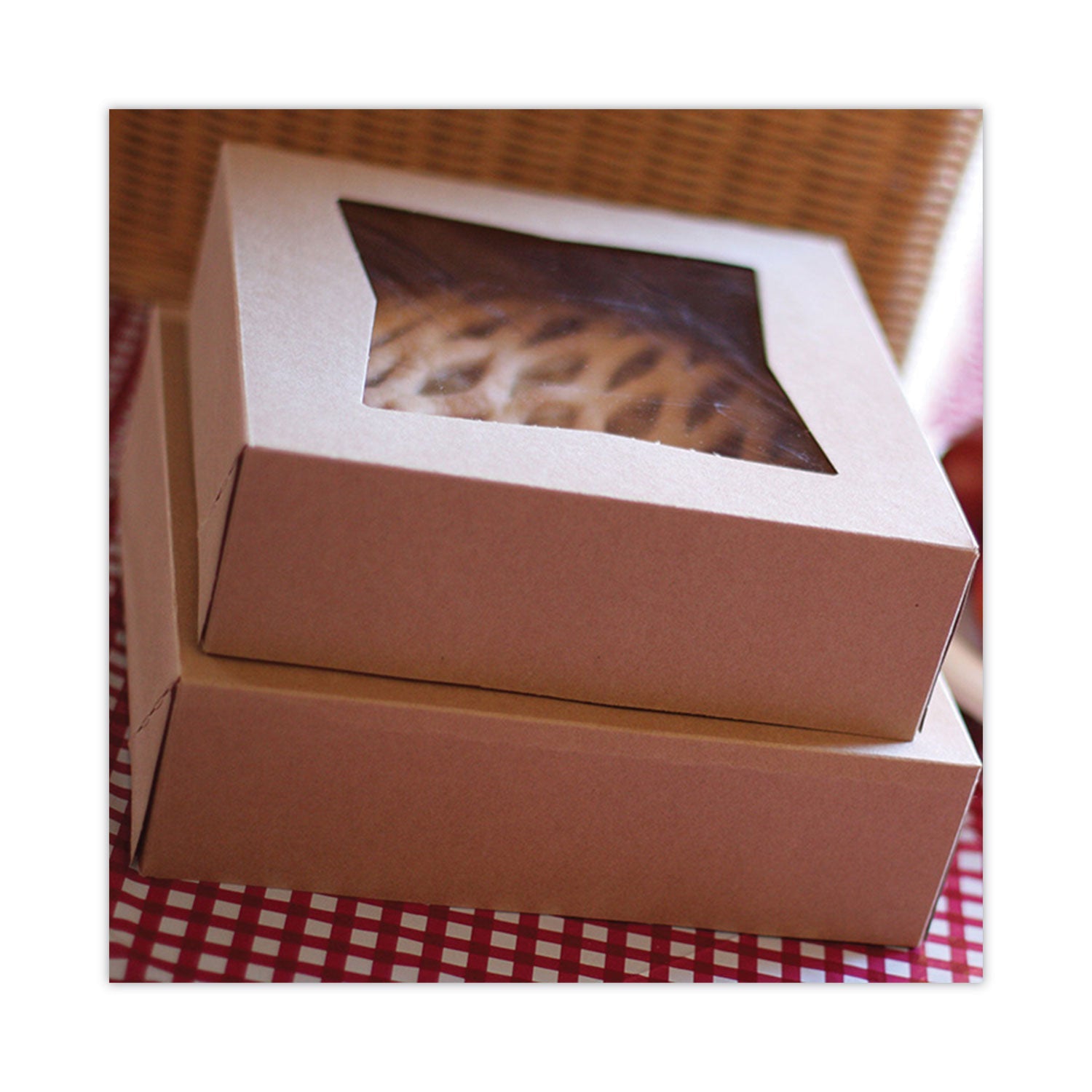 SCT® Kraft Window Bakery Boxes, 8 x 8 x 4, Brown, Paper, 150/Carton - Bloom Skins