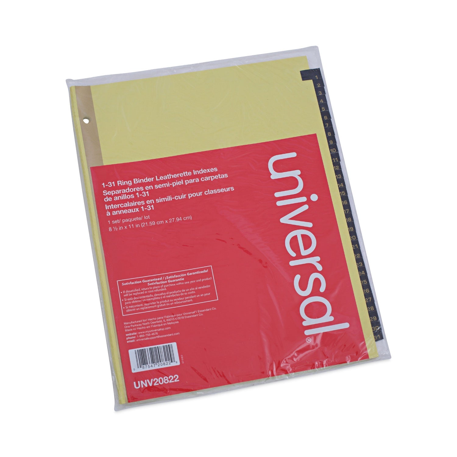 Universal® Deluxe Preprinted Simulated Leather Tab Dividers With Gold Printing, 31-Tab, 1 To 31, 11 X 8.5, Buff, 1 Set