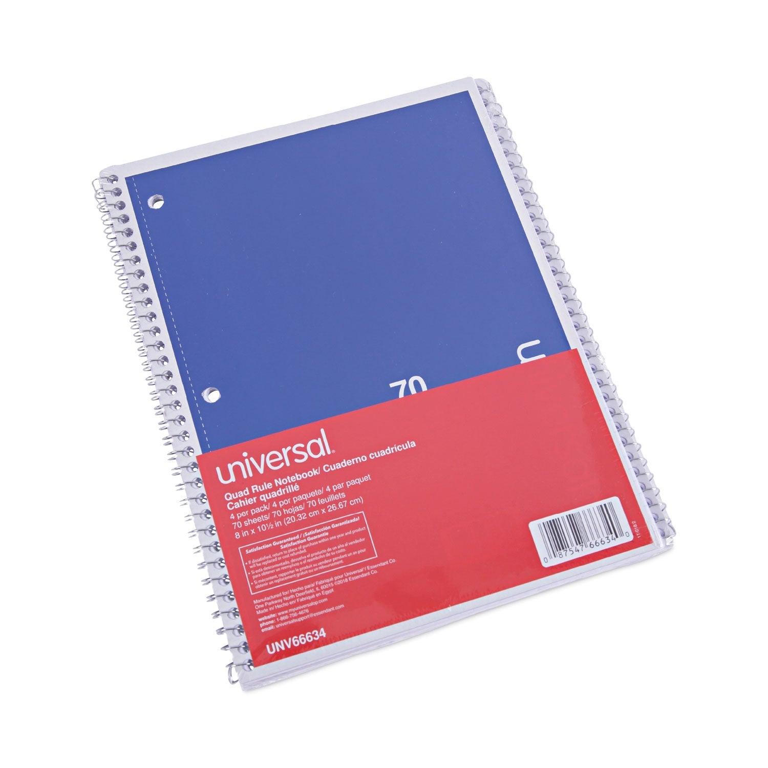 Wirebound Notebook | 1-Subject Quadrille | 4/Pack