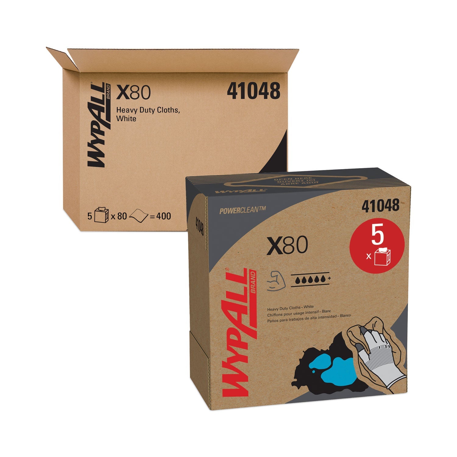 WypAll® X80 Cloths, HYDROKNIT, POP-UP Box, 8.34 x 16.8, White, 80/Box, 5 Boxes/Carton