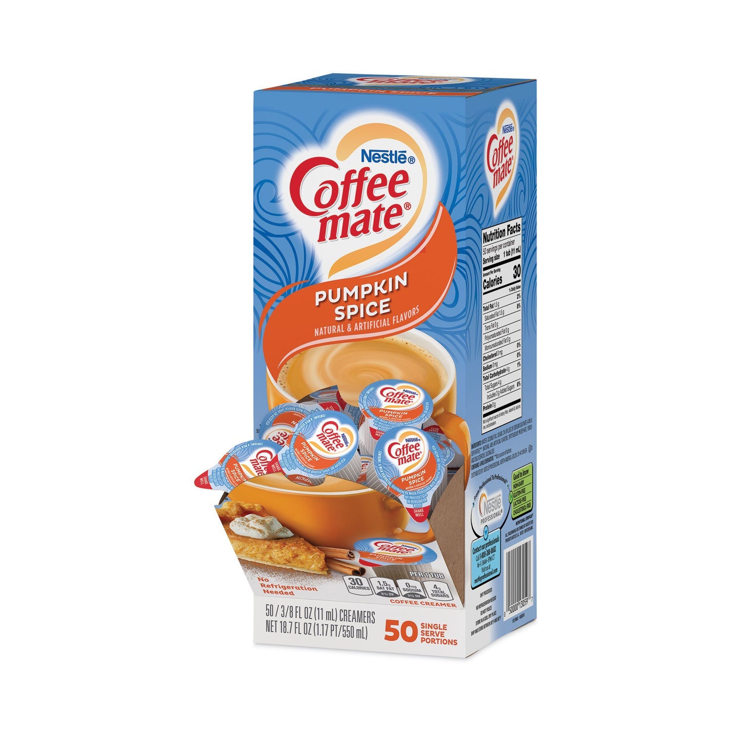 Coffee mate® Liquid Coffee Creamer, Pumpkin Spice, 0.38 oz Mini Cups, 50/Box, 4 Boxes/Carton