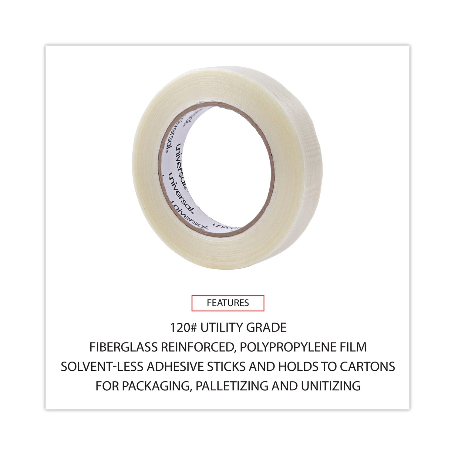 Universal® 120# Utility Grade Filament Tape, 3" Core, 24 Mm X 54.8 M, Clear