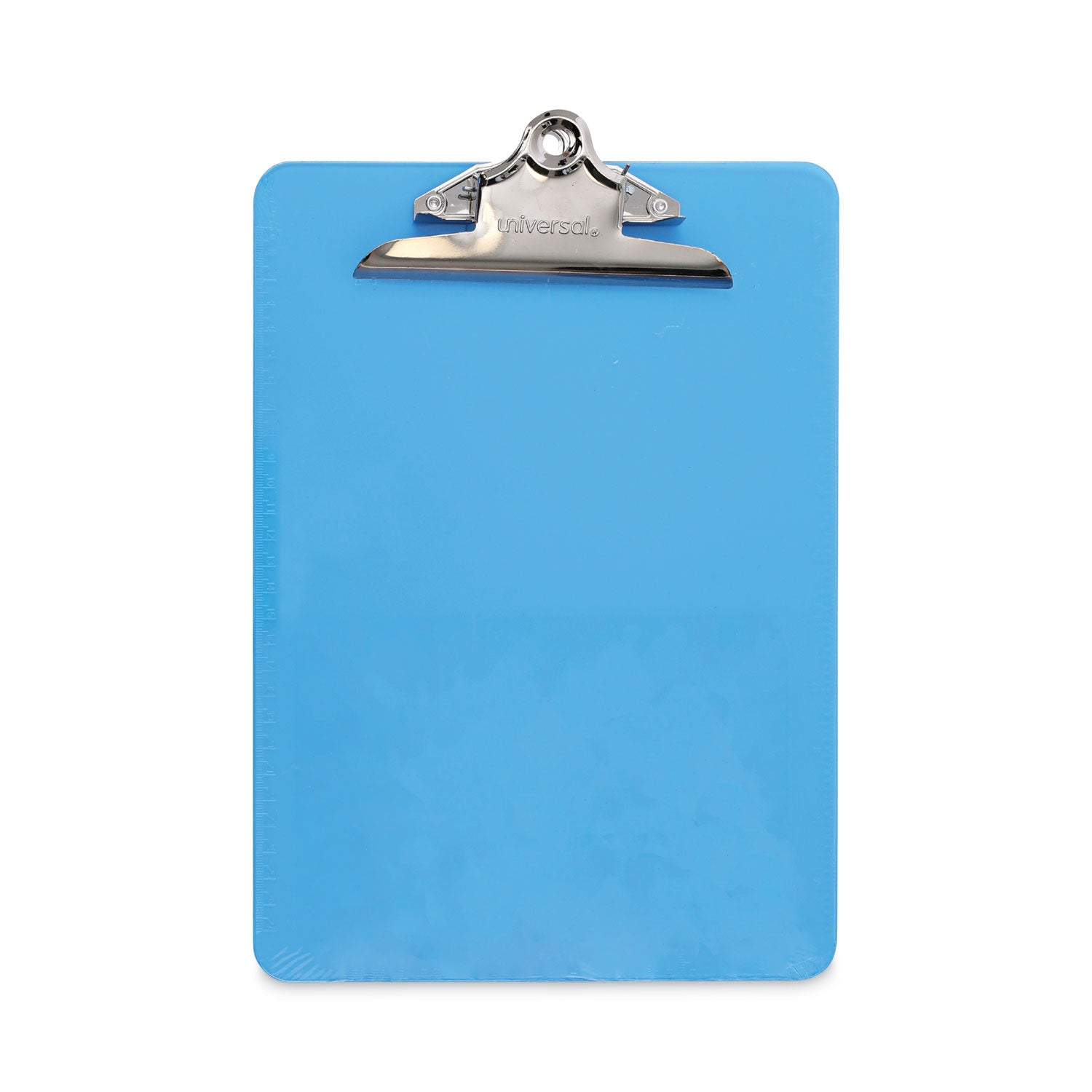 Universal® Plastic Clipboard with High Capacity Clip, 1.25" Clip Capacity, Holds 8.5 x 11 Sheets, Translucent Blue