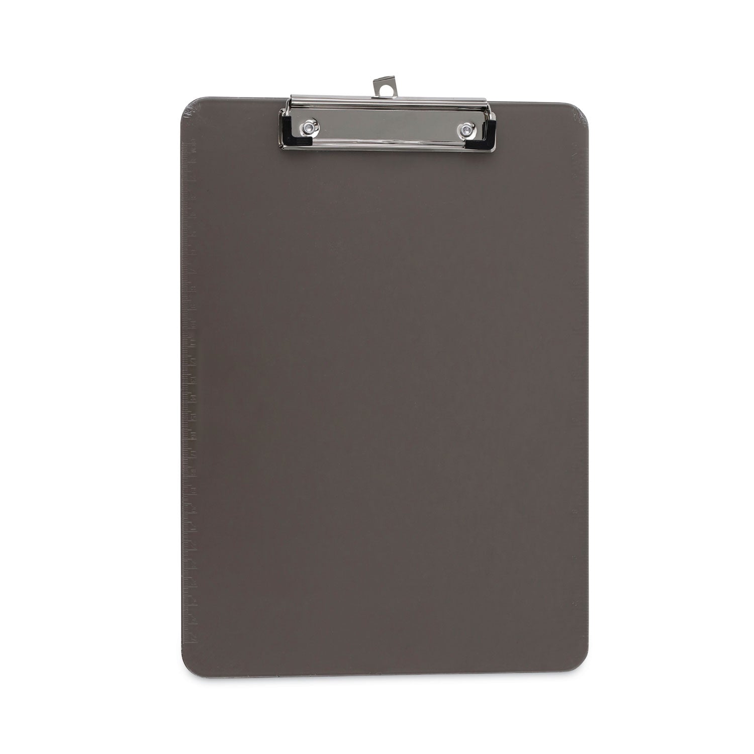 Universal® Plastic Clipboard with Low Profile Clip, 0.5" Clip Capacity, Holds 8.5 x 11 Sheets, Translucent Black