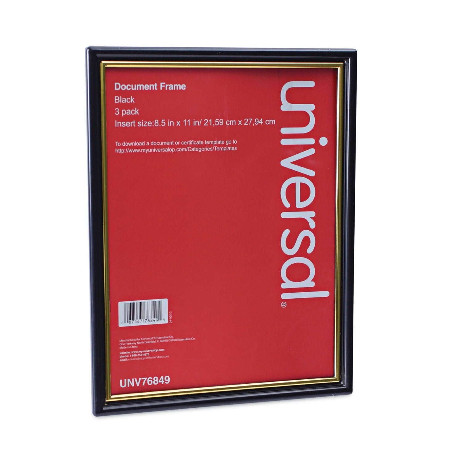 Universal® All Purpose Document Frame, 8.5 X 11 Insert, Black/gold, 3/pack