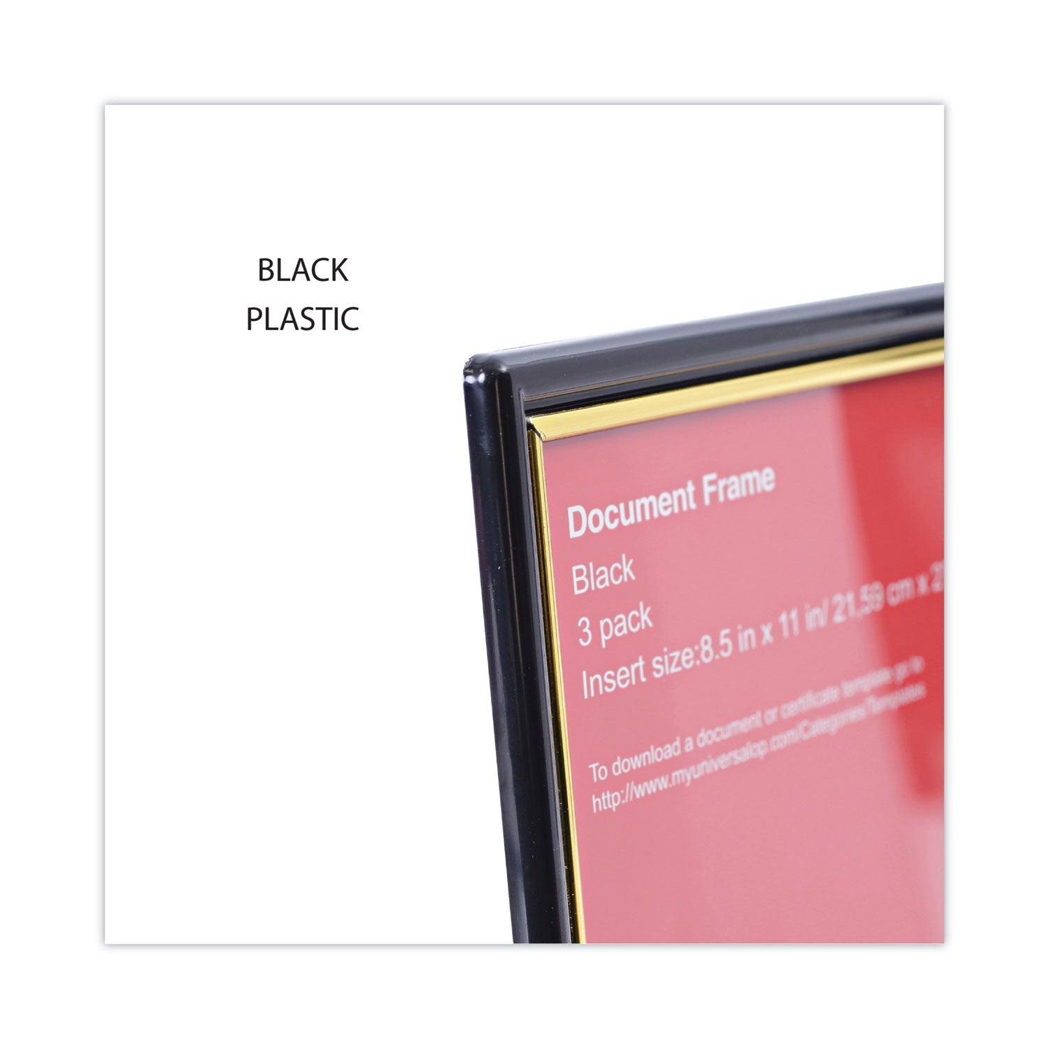Universal® All Purpose Document Frame, 8.5 X 11 Insert, Black/gold, 3/pack