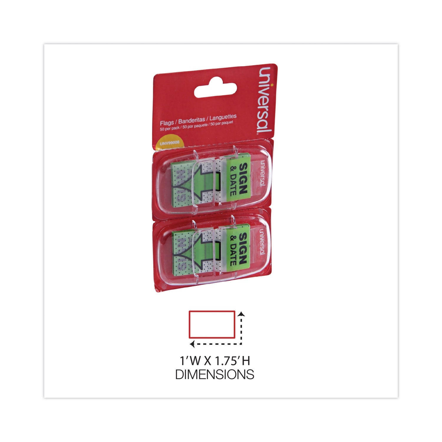 Universal® Deluxe Message Arrow Flags, "sign And Date", Green, 100/pack