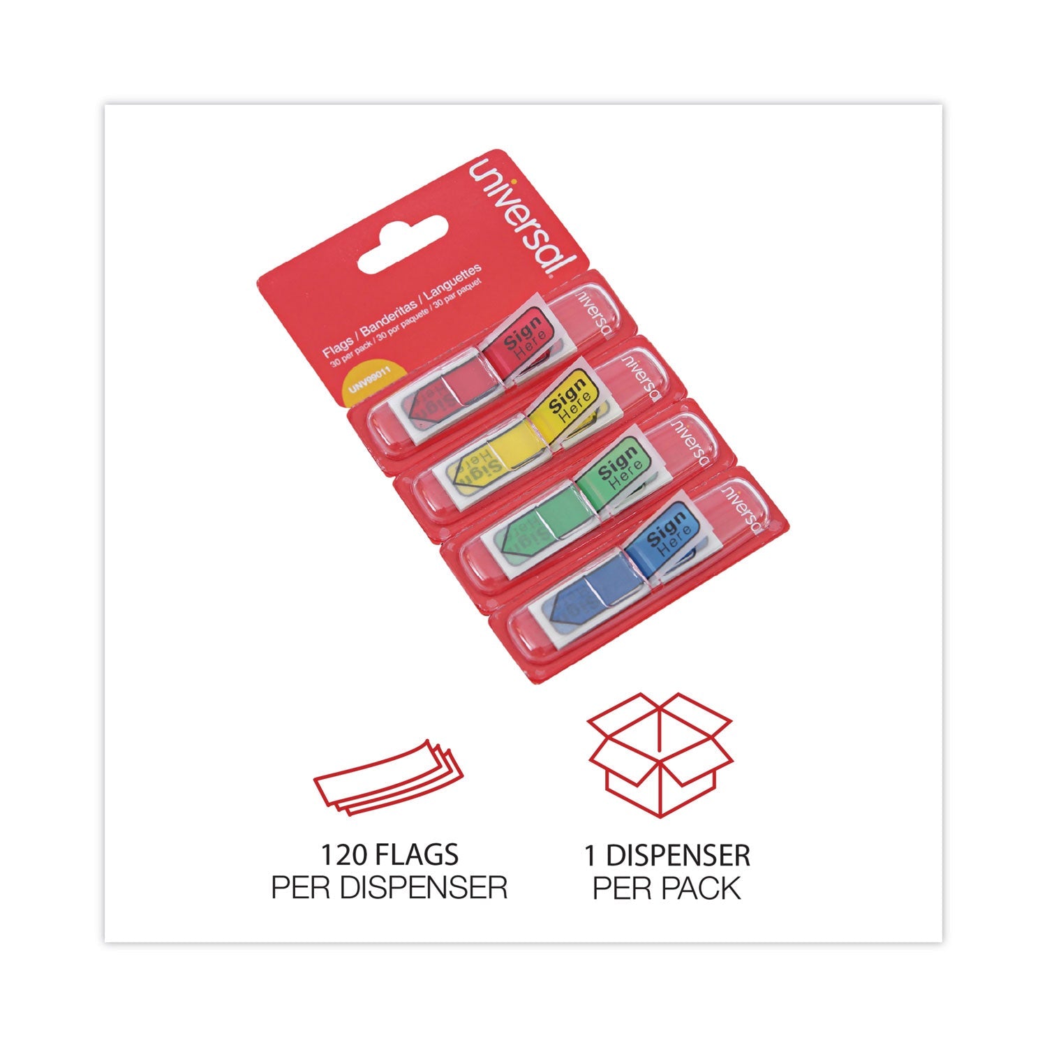 Universal® Deluxe Message Arrow Flags, "sign Here", Assorted Colors, 120/pack