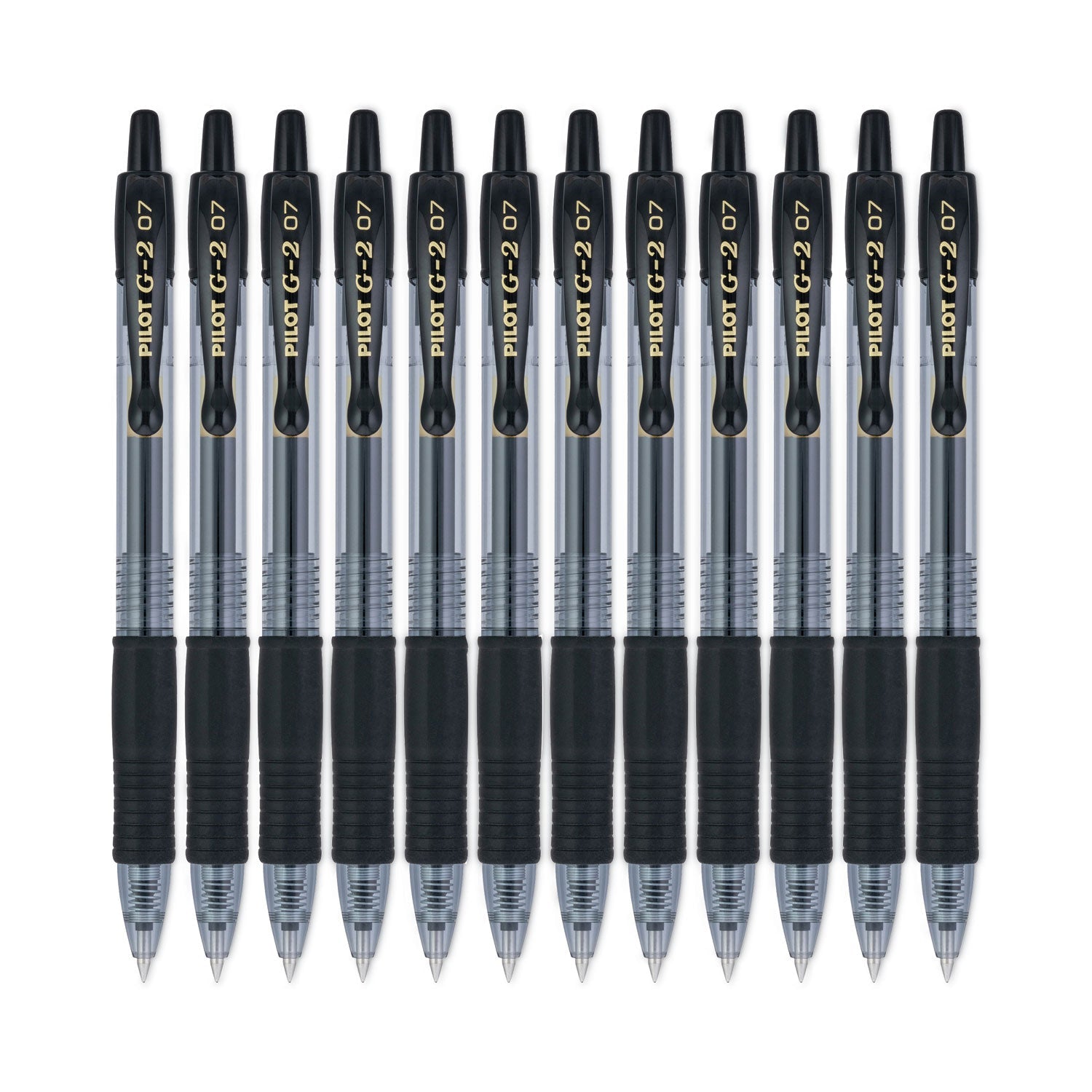 Pilot® G2 Premium Gel Pen, Retractable, Fine 0.7 mm, Black Ink, Smoke/Black Barrel, Dozen