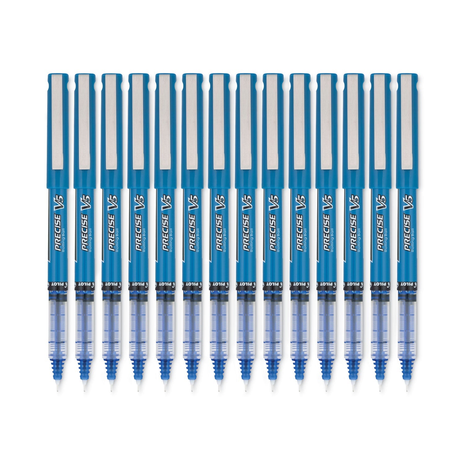 Pilot® Precise V5 Rollerball Pen, Stick, Extra-Fine 0.5 mm, Blue Ink, Blue/Clear Barrel, Dozen